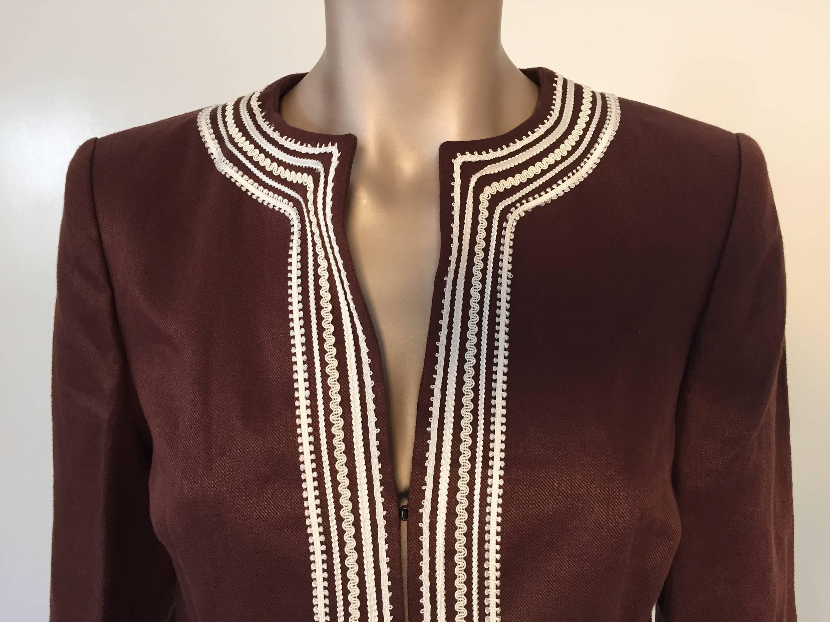 Escada linen Moroccan caftan style dress coat.
Linen chocolate brown color with white embroideries.
Very elegant Moroccan style kaftan dress or coat, wear it closed or open.
Beautiful, elegant Moroccan, bohemian style caftan tunic dress.
Like