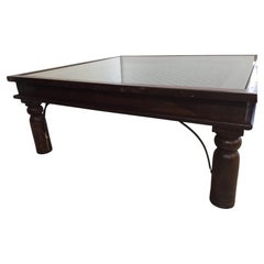Anglo Indian Wooden Coffee Table with Iron and Glass