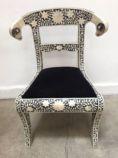 Anglo-Indian Mughal Bone Inlay Side Chairs with Ram's Head