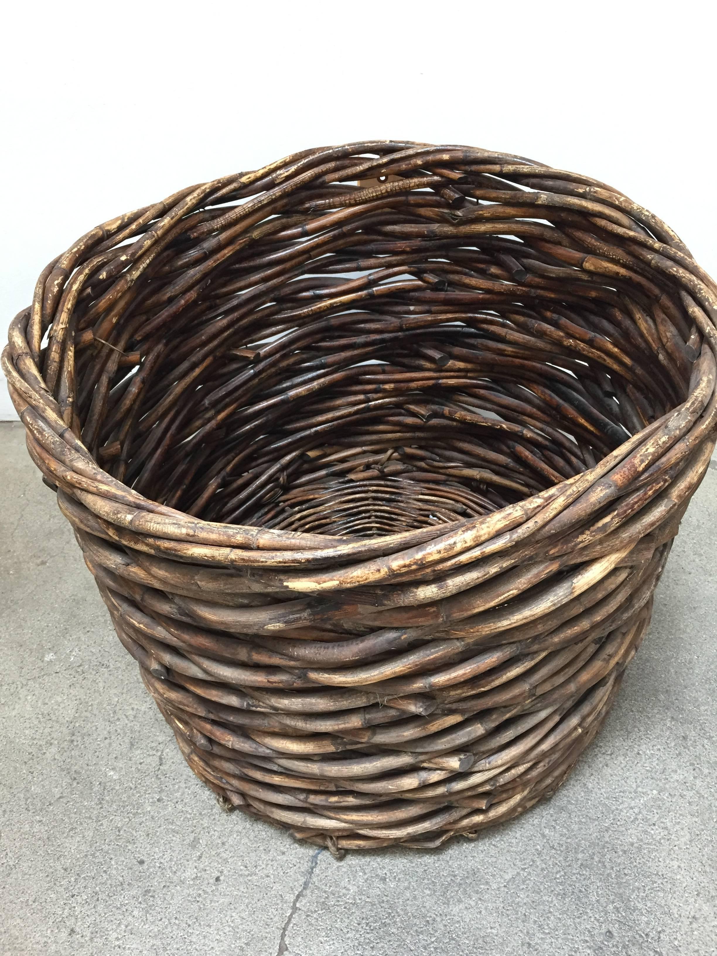 Hand-Crafted French Vintage Oversized Harvest Wicker Basket