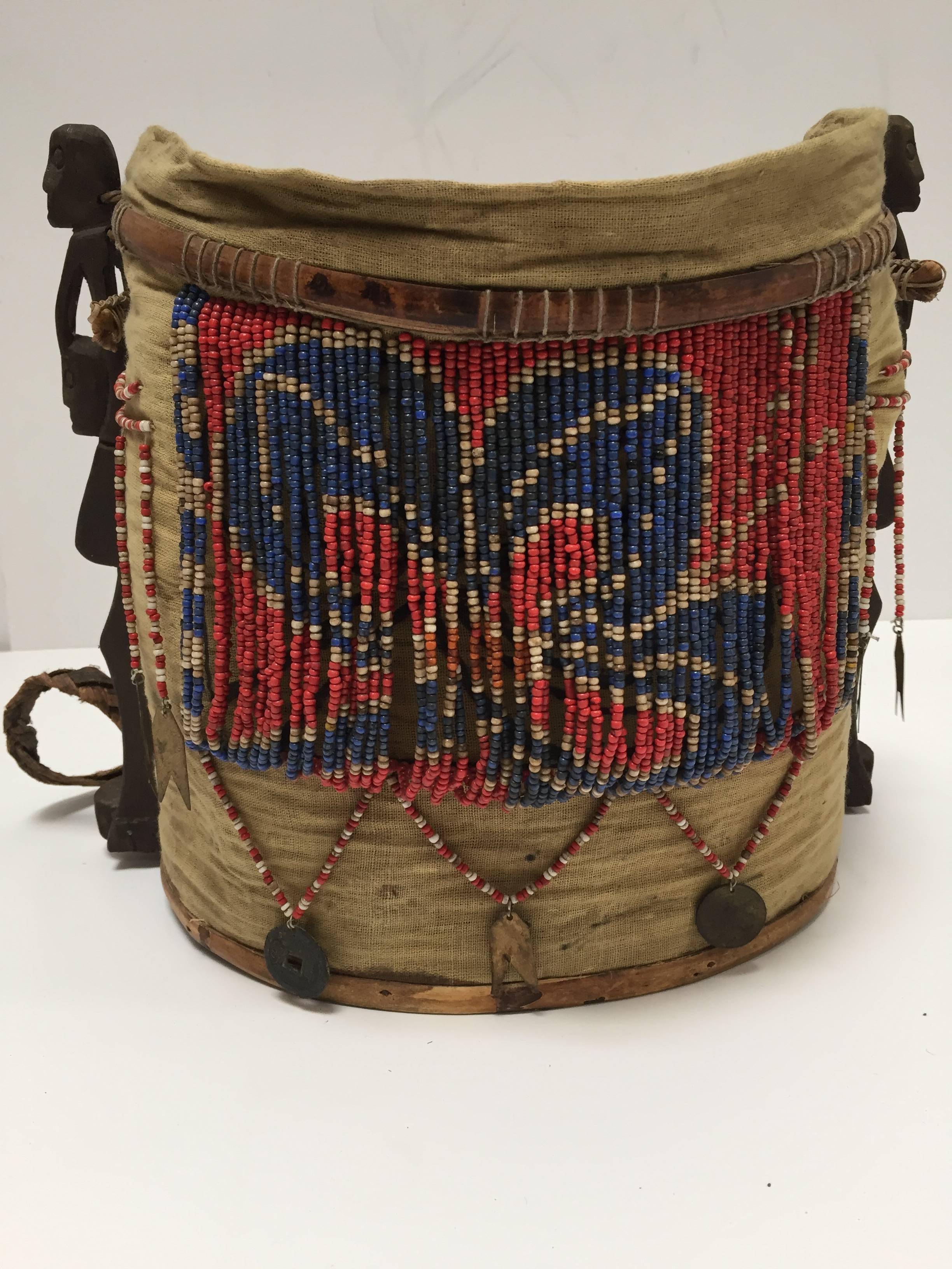 Dayak Kayan Borneo Beaded Basket Baby Carrier Kalimatan, Indonesia In Good Condition In North Hollywood, CA