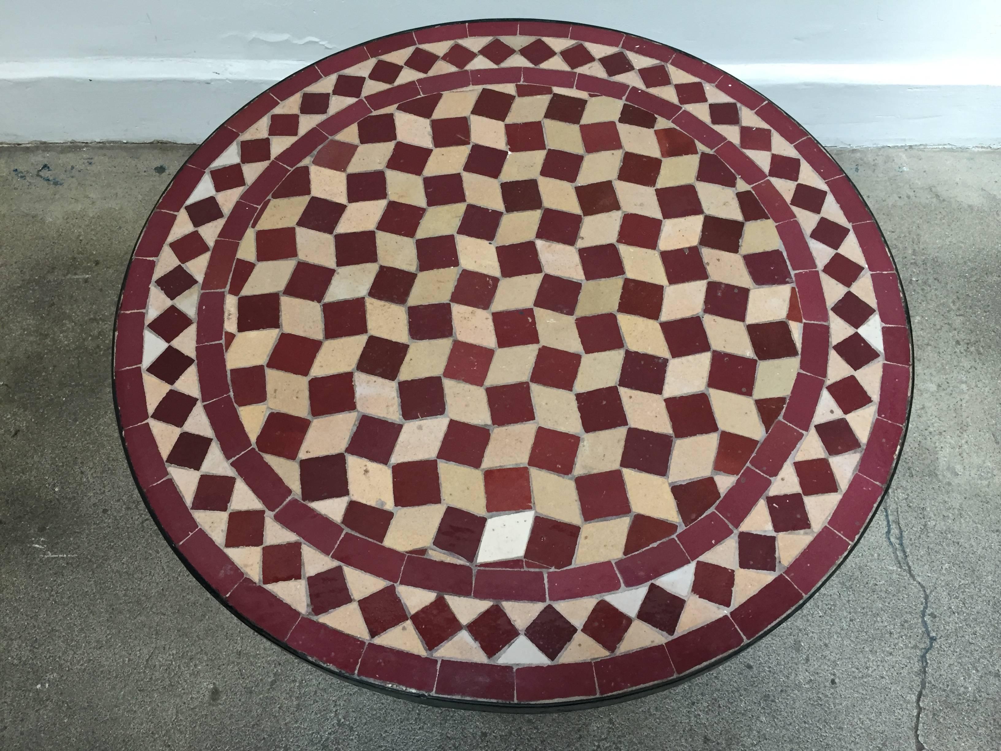 Moorish Moroccan Mosaic Side Table on Low Iron Base