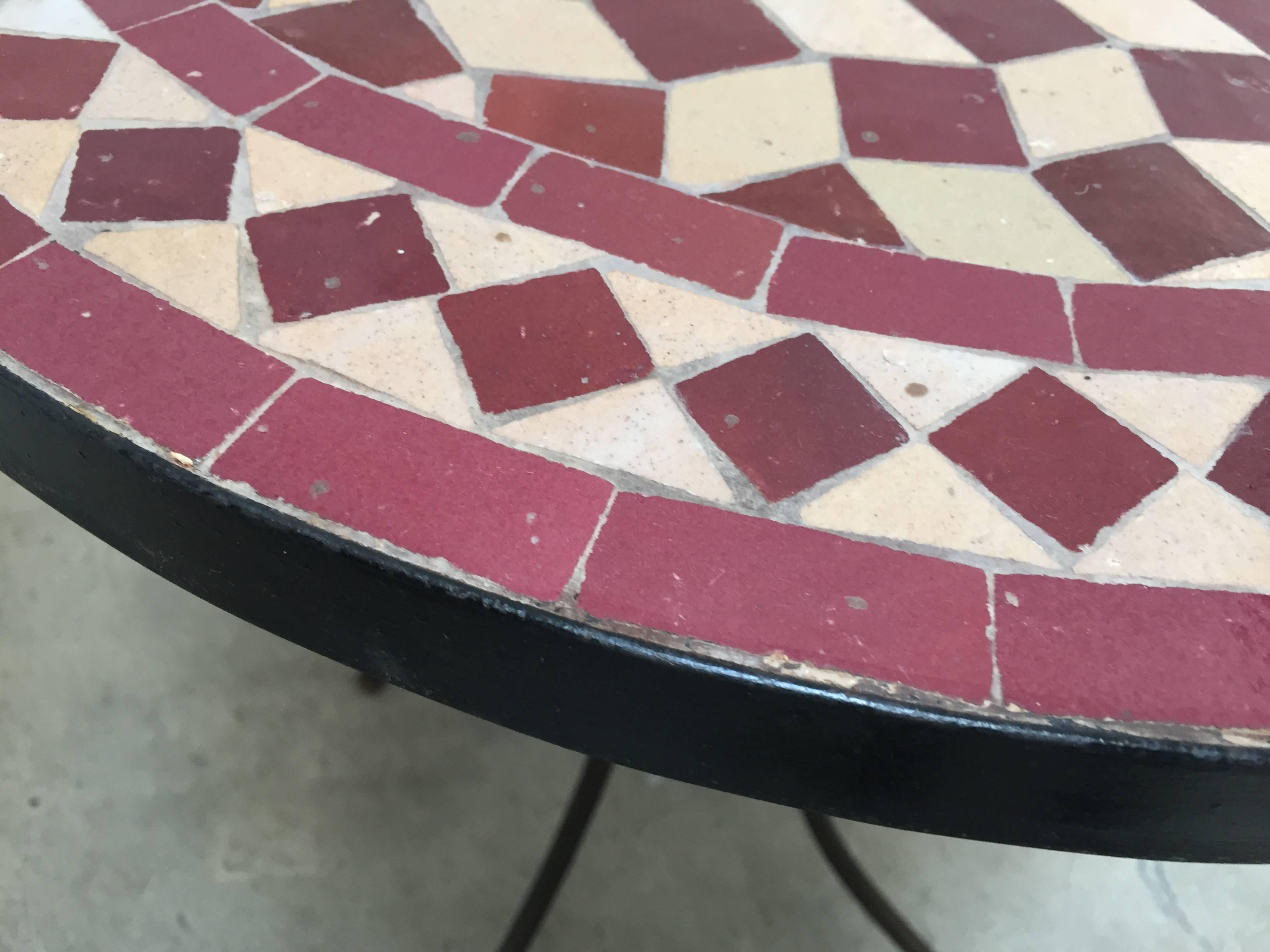 Ceramic Moroccan Mosaic Side Table on Low Iron Base