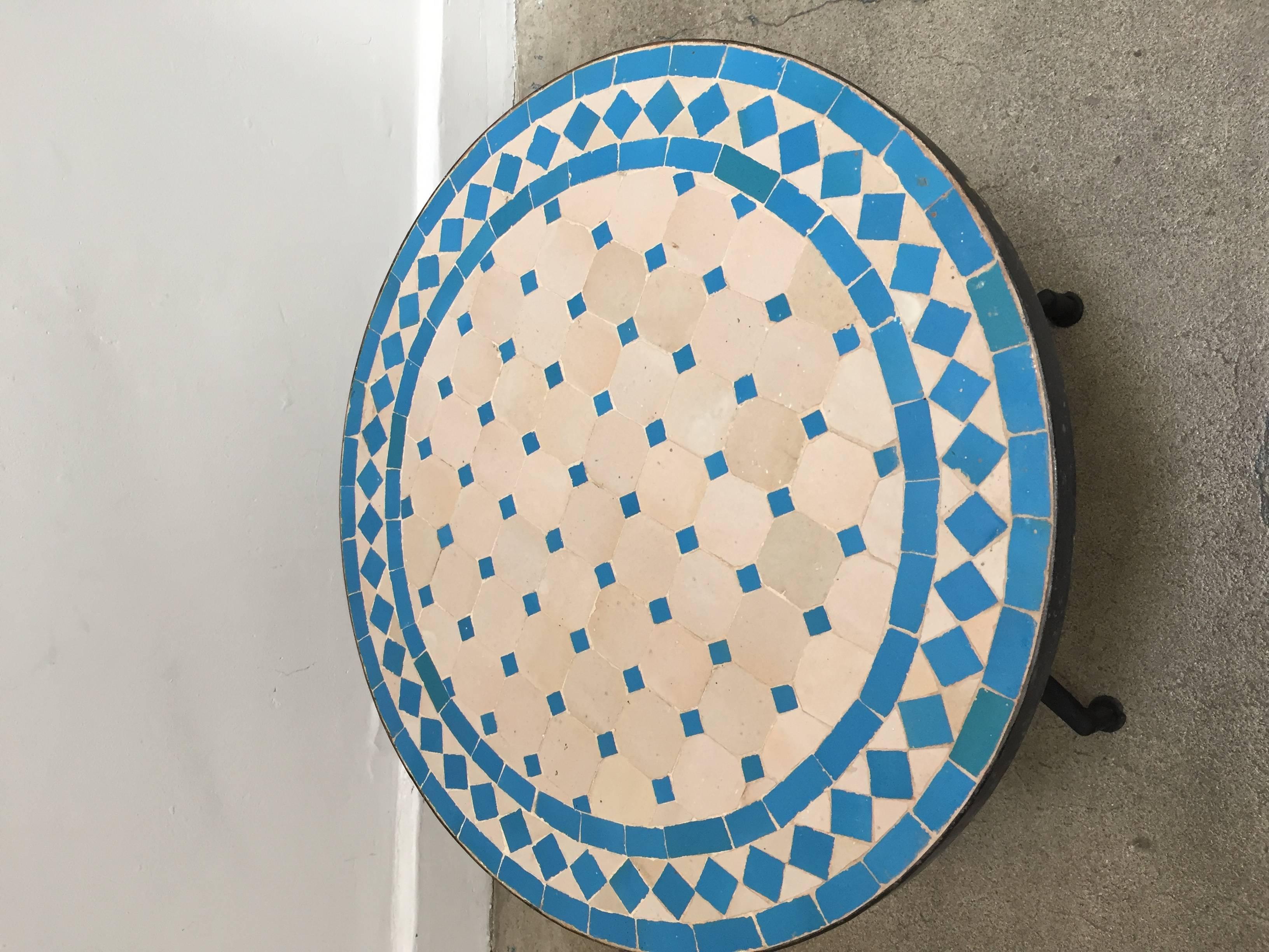 Moroccan Mosaic Blue Tile Bistro Table In Good Condition In North Hollywood, CA