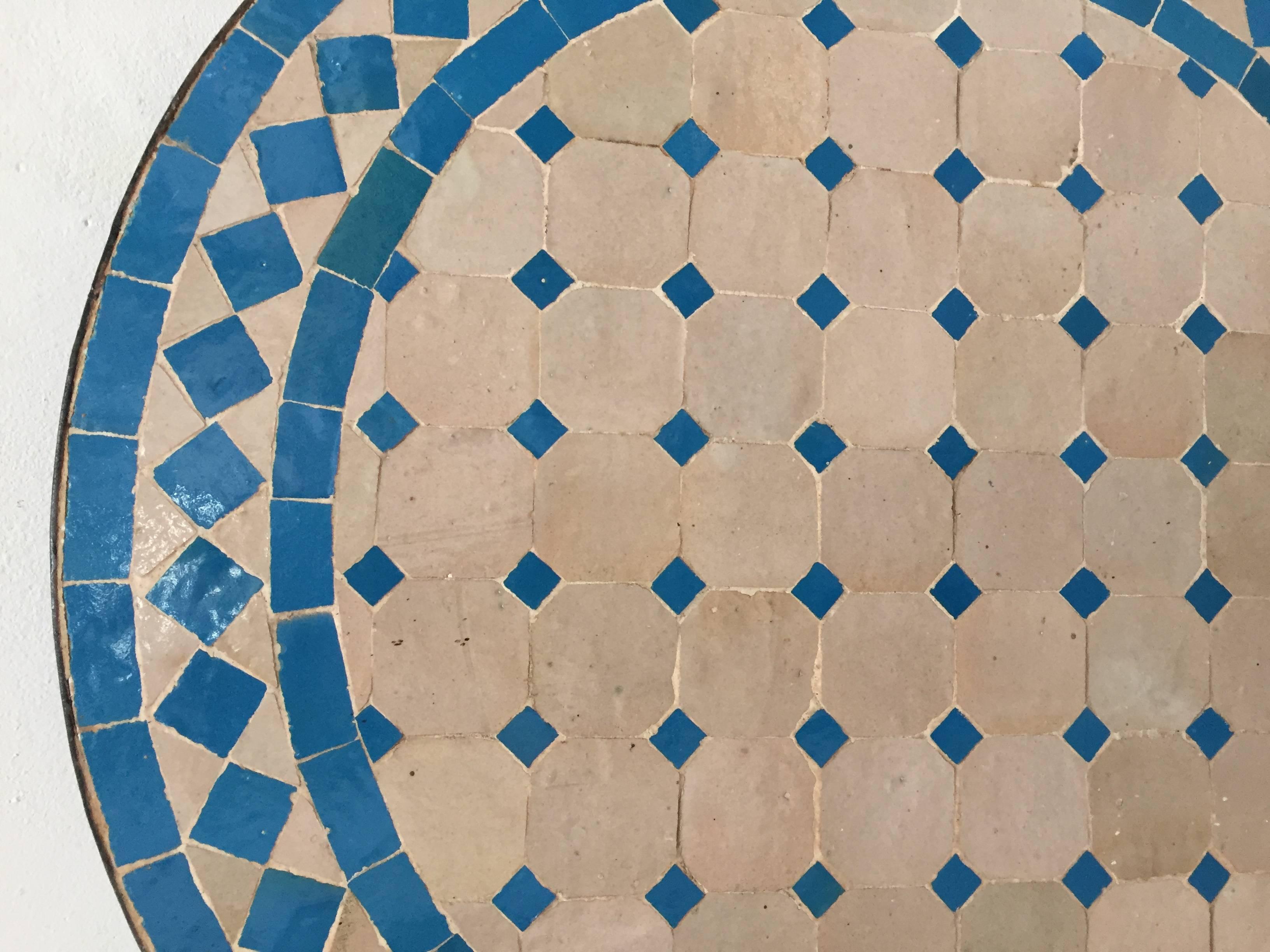 20th Century Moroccan Mosaic Blue Tile Bistro Table