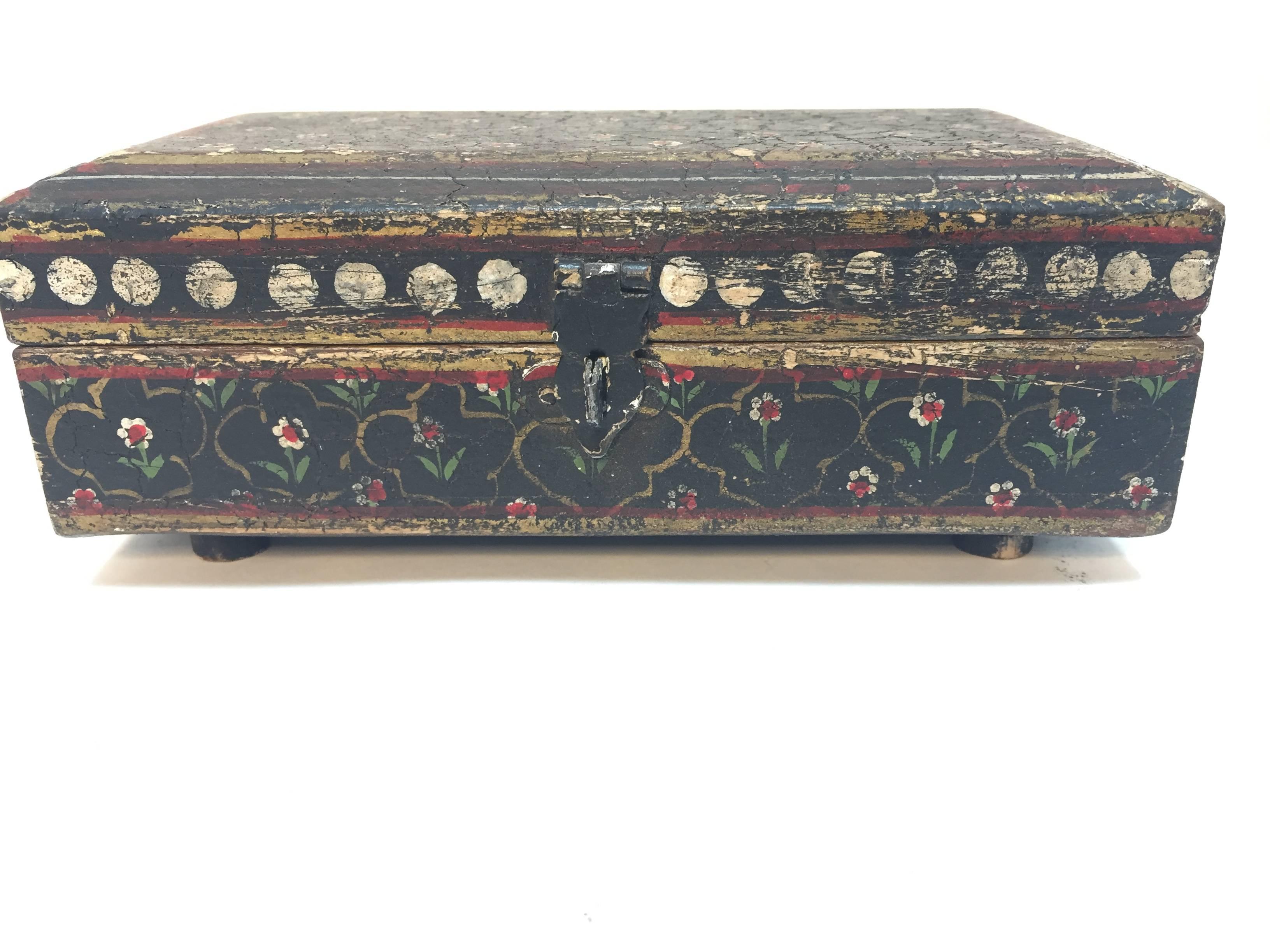Anglo Raj Rajhastani Hand-Painted Decorative Footed Tea Box