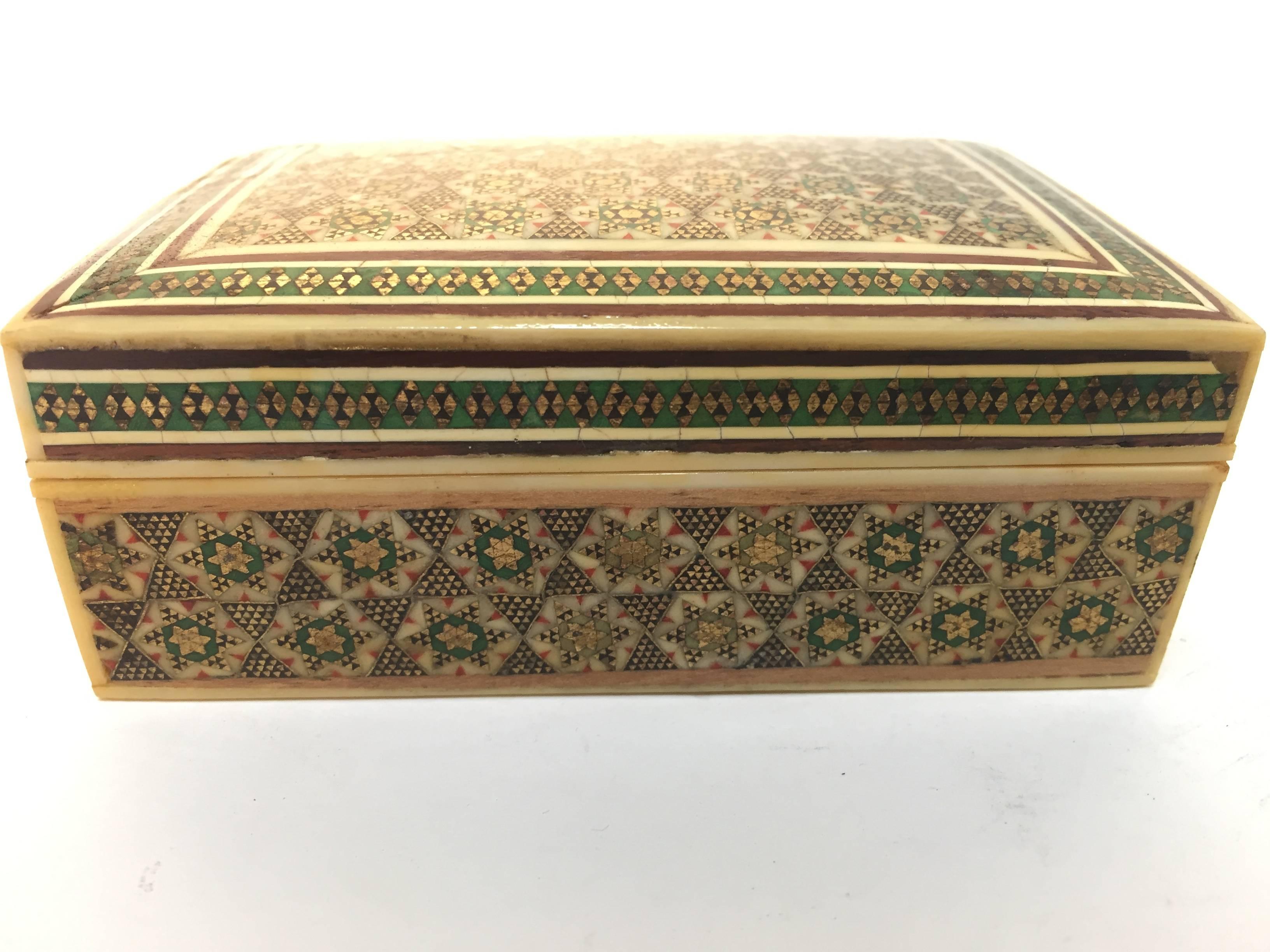 Moorish Indo Persian Sadeli Micro Mosaic Bone Inlaid Decorative Box