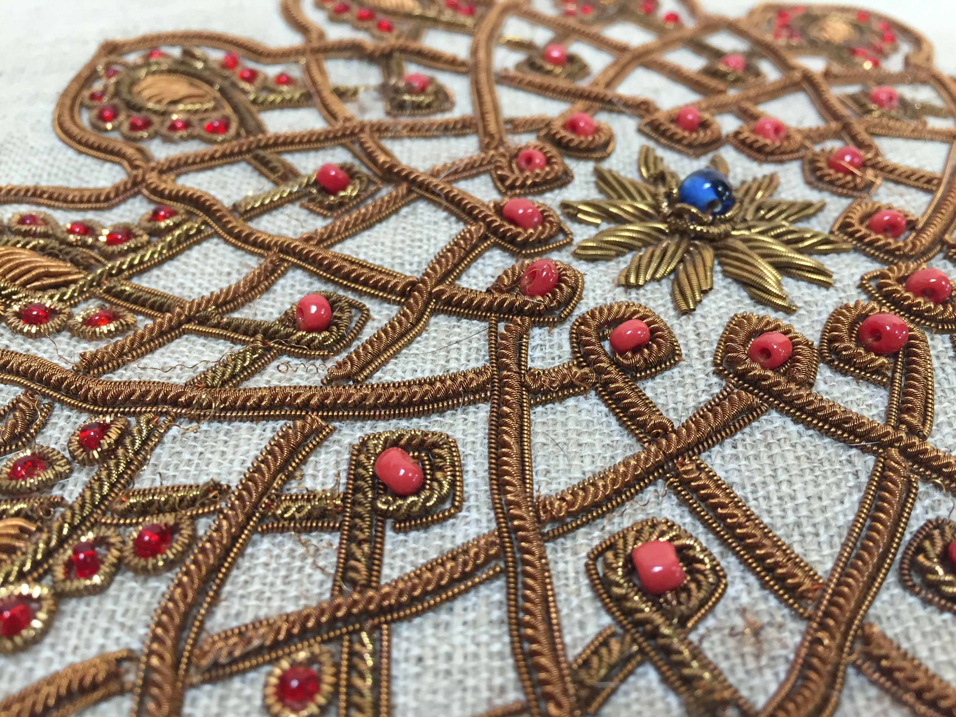 20th Century Throw Decorative Accent Pillow Embroidered with Moorish Metallic Threads Design