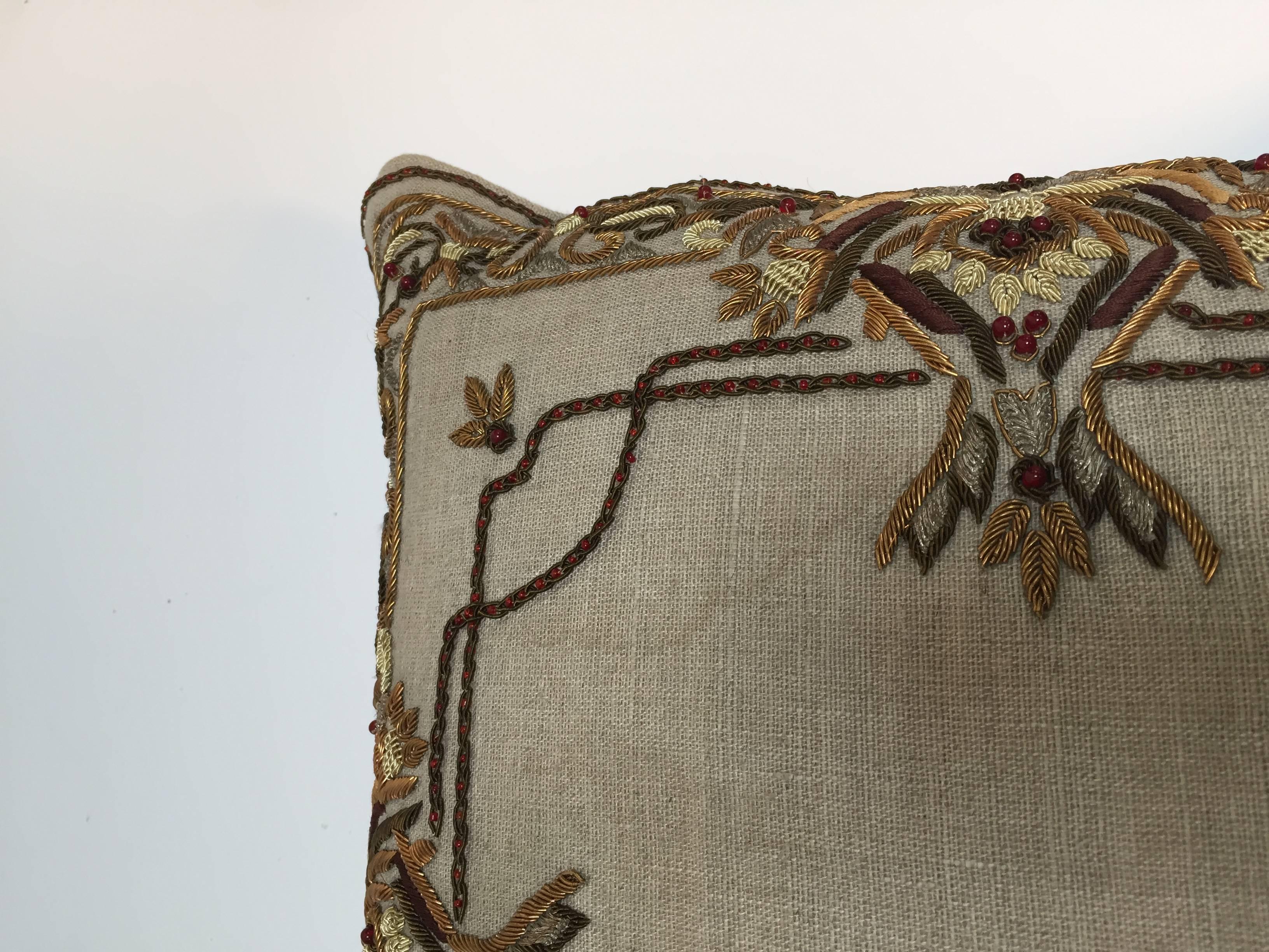 Accent Pillow Embroidered with Moorish Metallic Threads Design 2