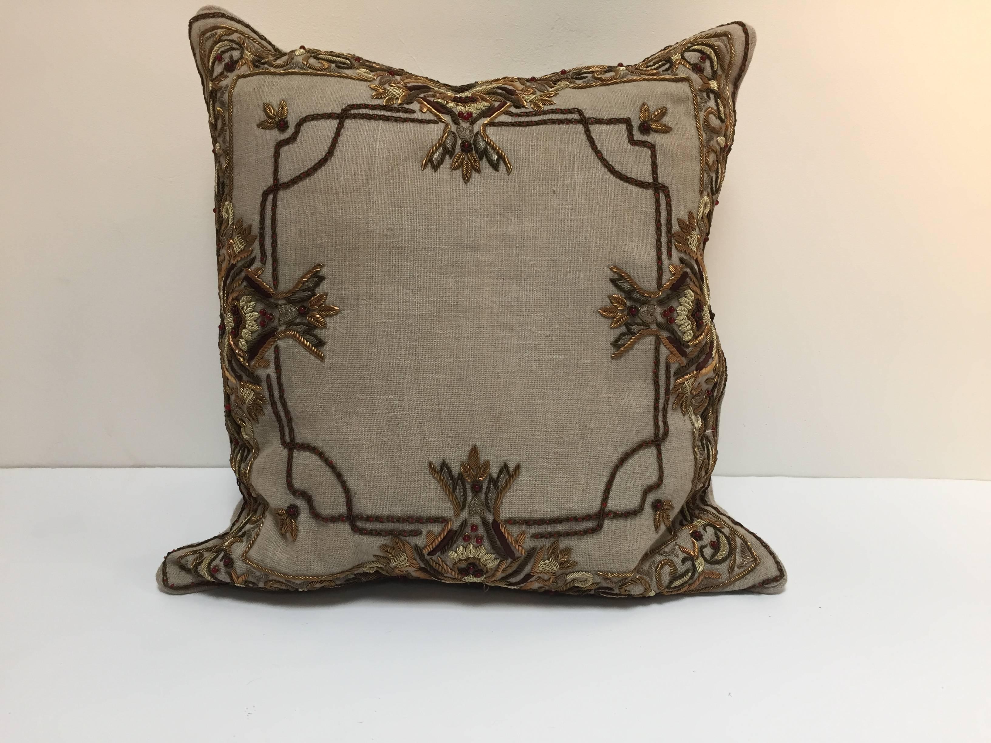 Accent Pillow Embroidered with Moorish Metallic Threads Design 3