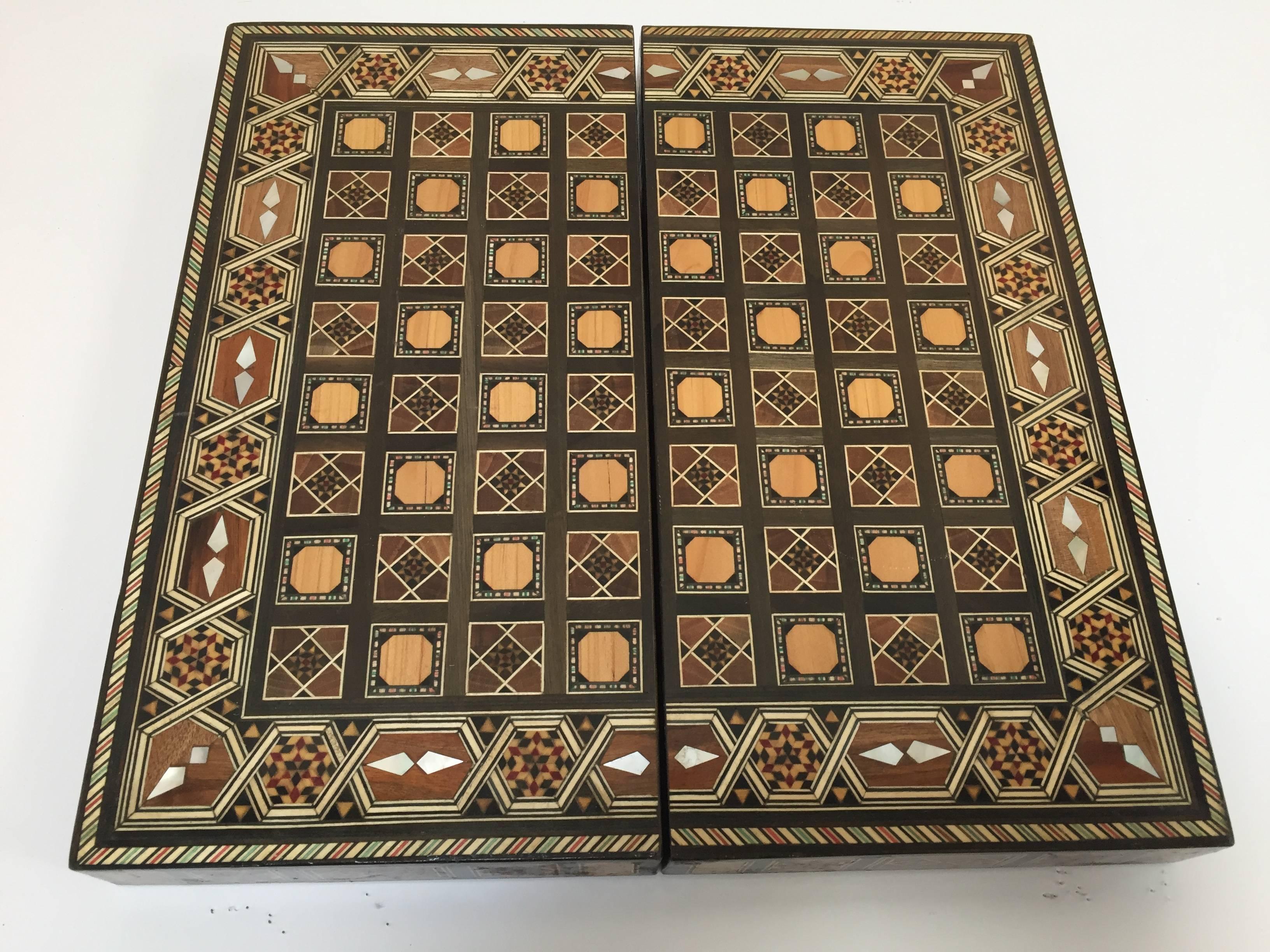 Moorish Syrian Inlaid Mosaic Backgammon and Chess Game Box