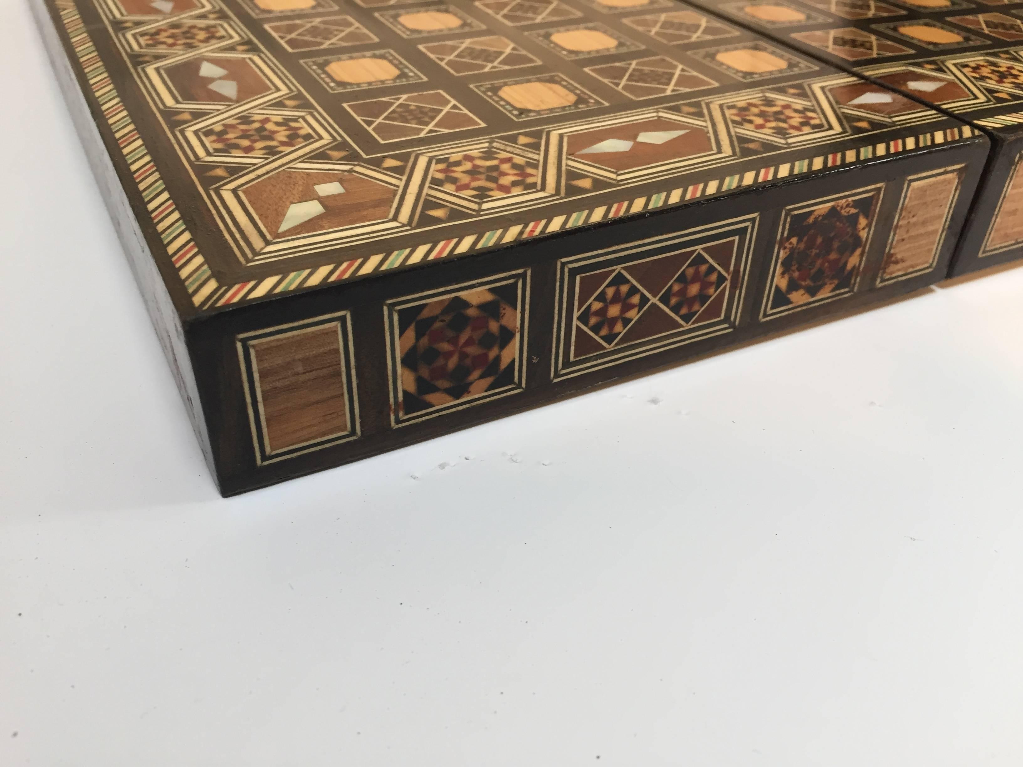 Wood Syrian Inlaid Mosaic Backgammon and Chess Game Box