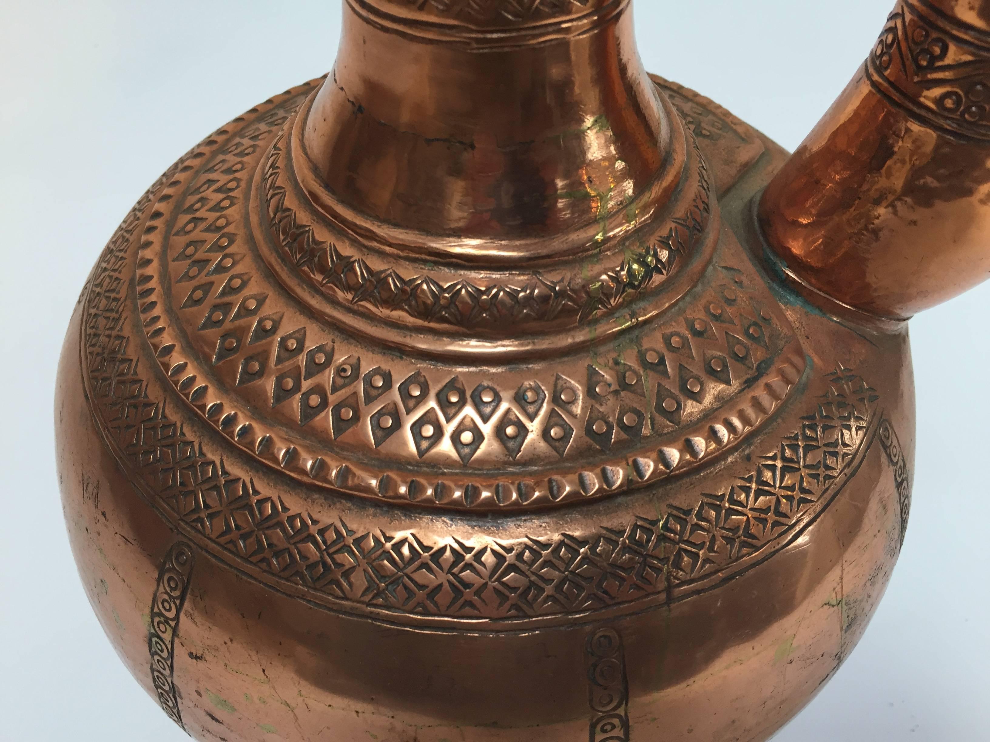 Hand-Crafted Middle Eastern Turkish Ewer and Copper Basin For Sale