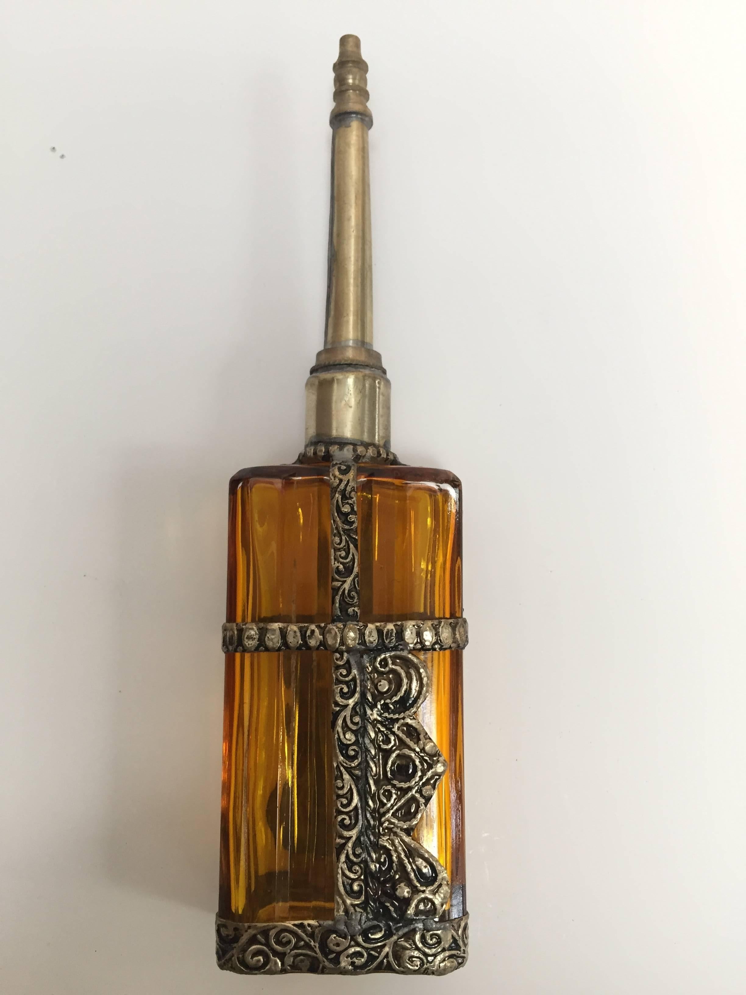 Moroccan Perfume Sprinkler with Embossed Silvered Metal Design Overlay 1
