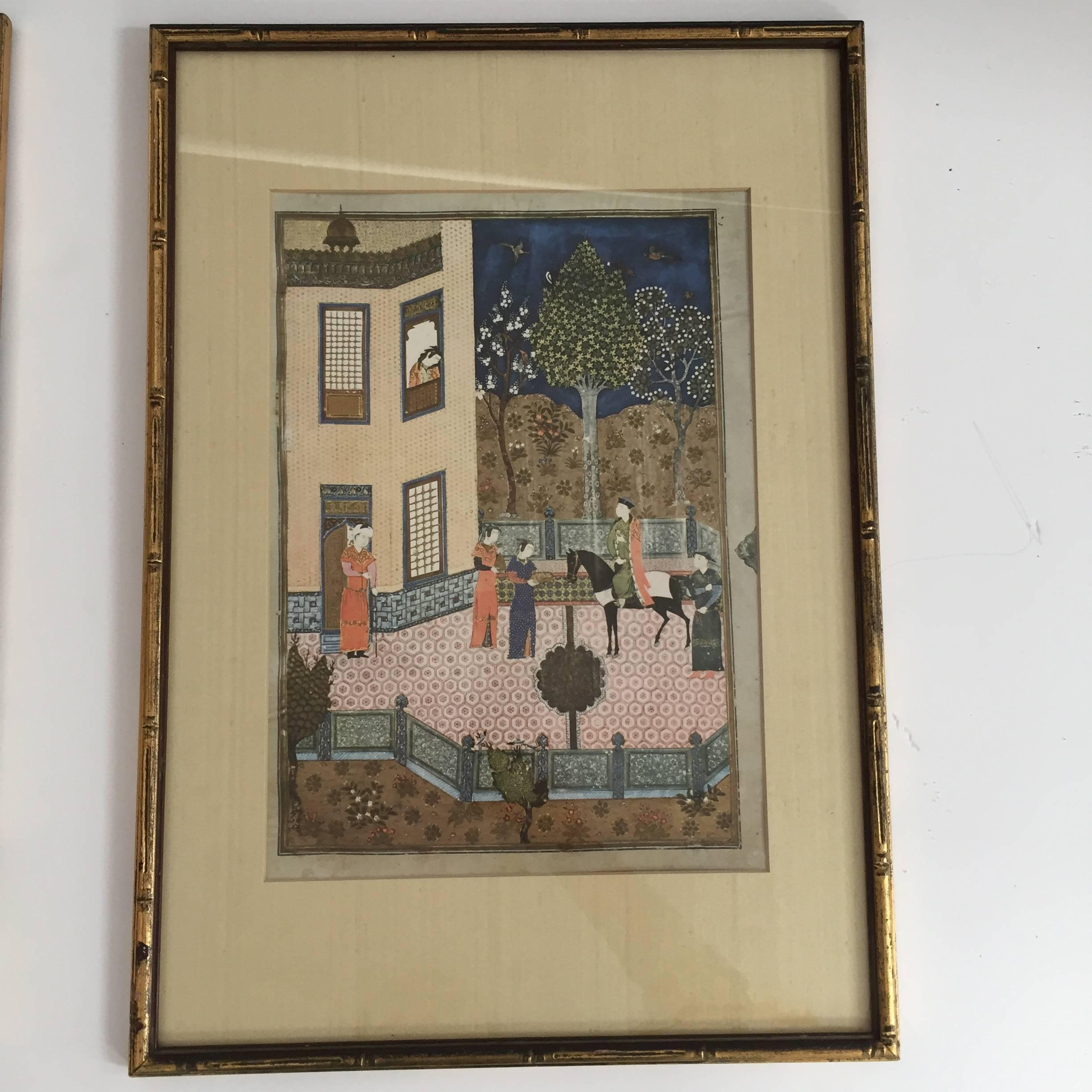 19th Century Indian Mughal Style Miniature Painting In Excellent Condition In North Hollywood, CA