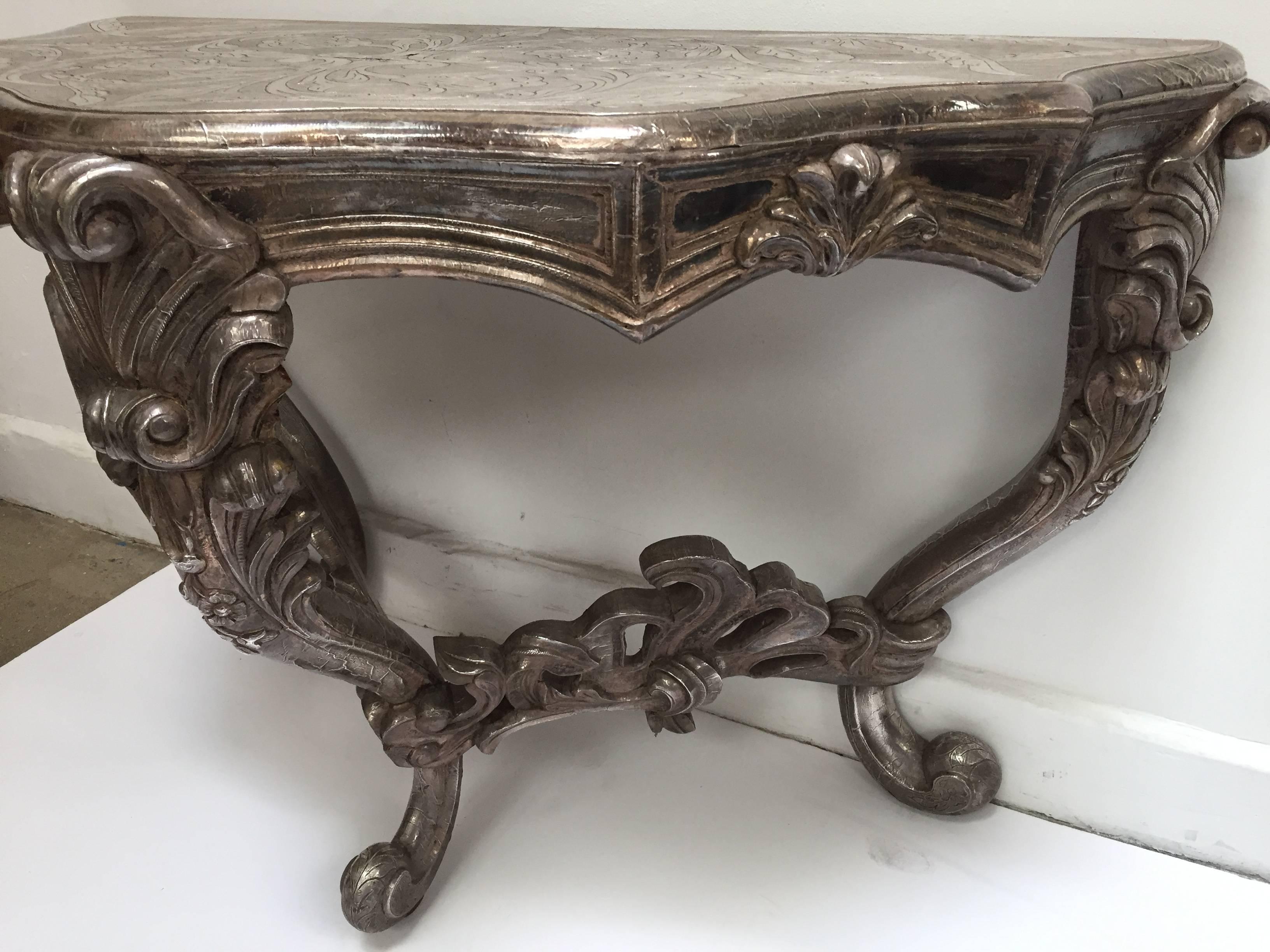 Anglo-Indian Silvered Wrapped Clad Console Table in Louis XV Style In Good Condition In North Hollywood, CA