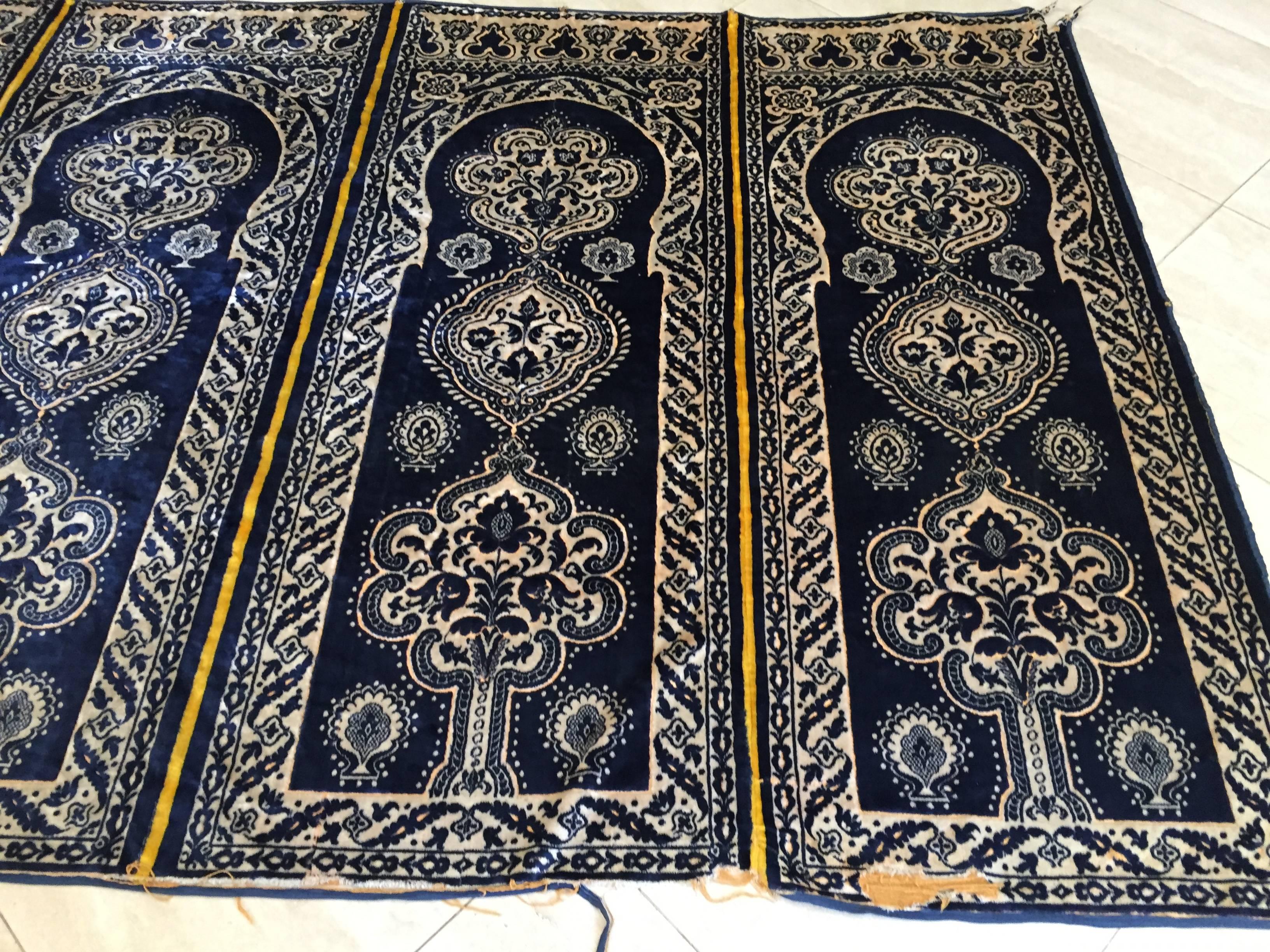 Islamic Antique Moroccan Moorish Silk Blue Tapestry Four Panels