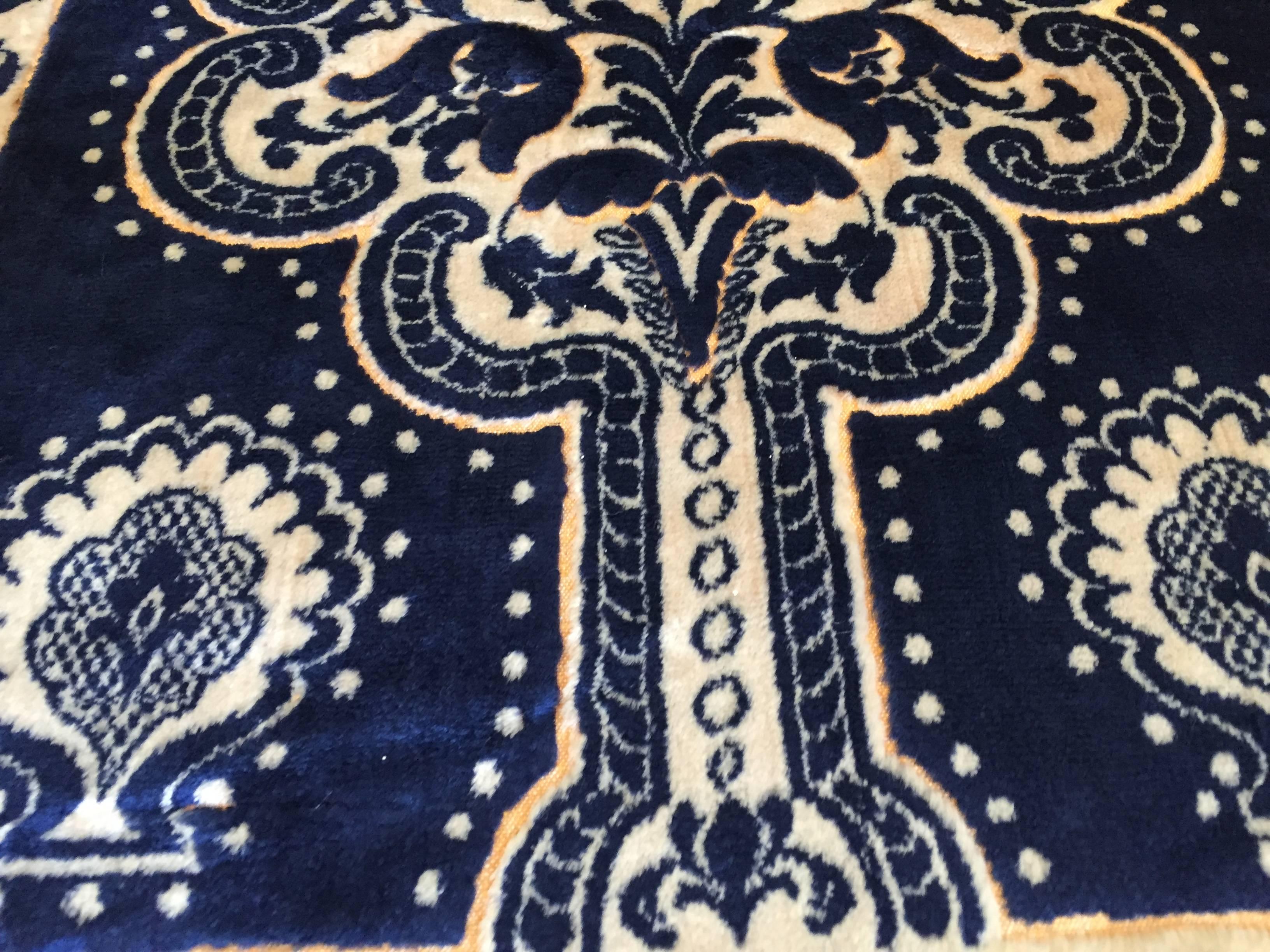 Antique Moroccan Moorish Silk Blue Tapestry Four Panels In Good Condition In North Hollywood, CA