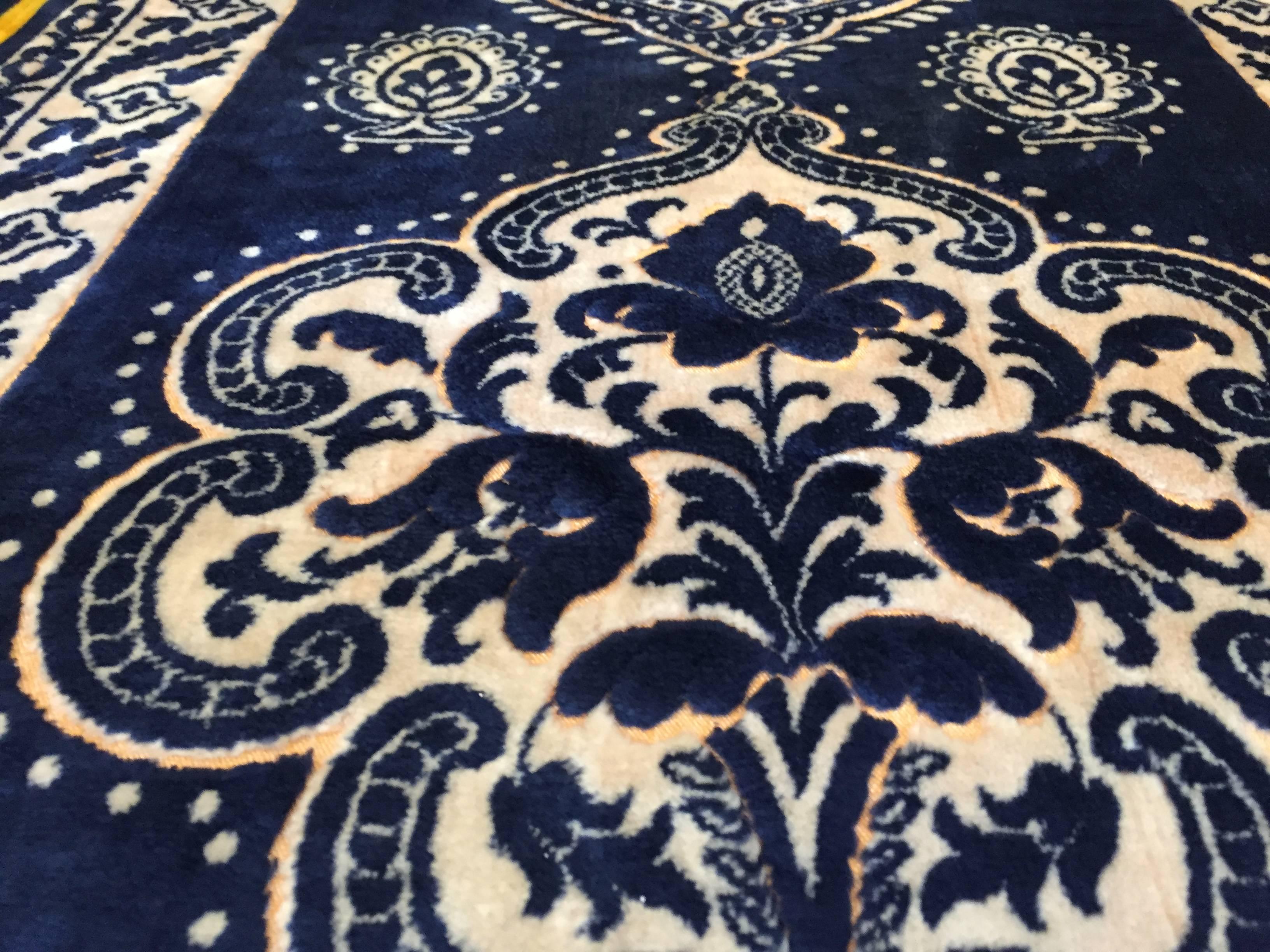 20th Century Antique Moroccan Moorish Silk Blue Tapestry Four Panels