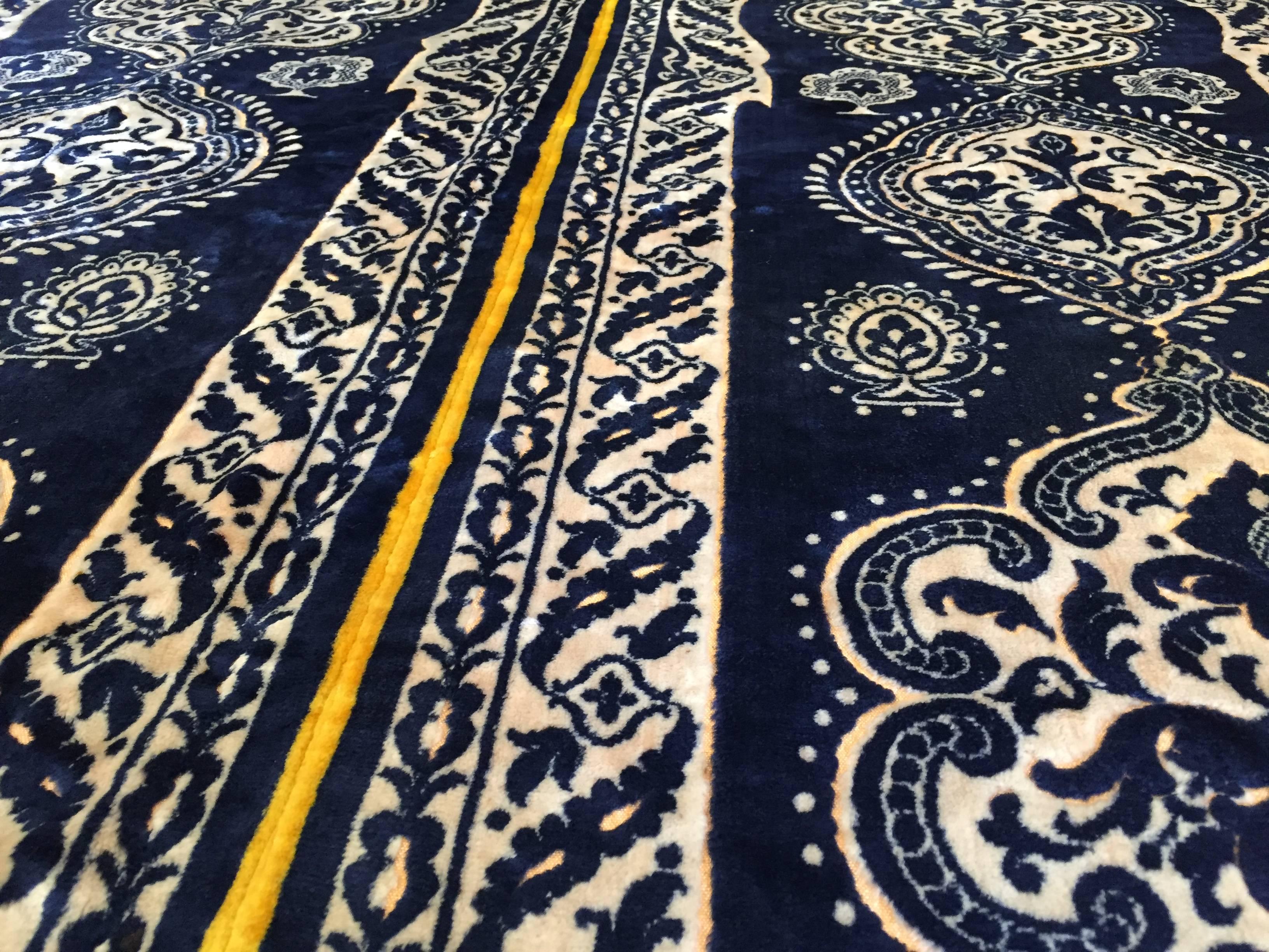 Velvet Antique Moroccan Moorish Silk Blue Tapestry Four Panels