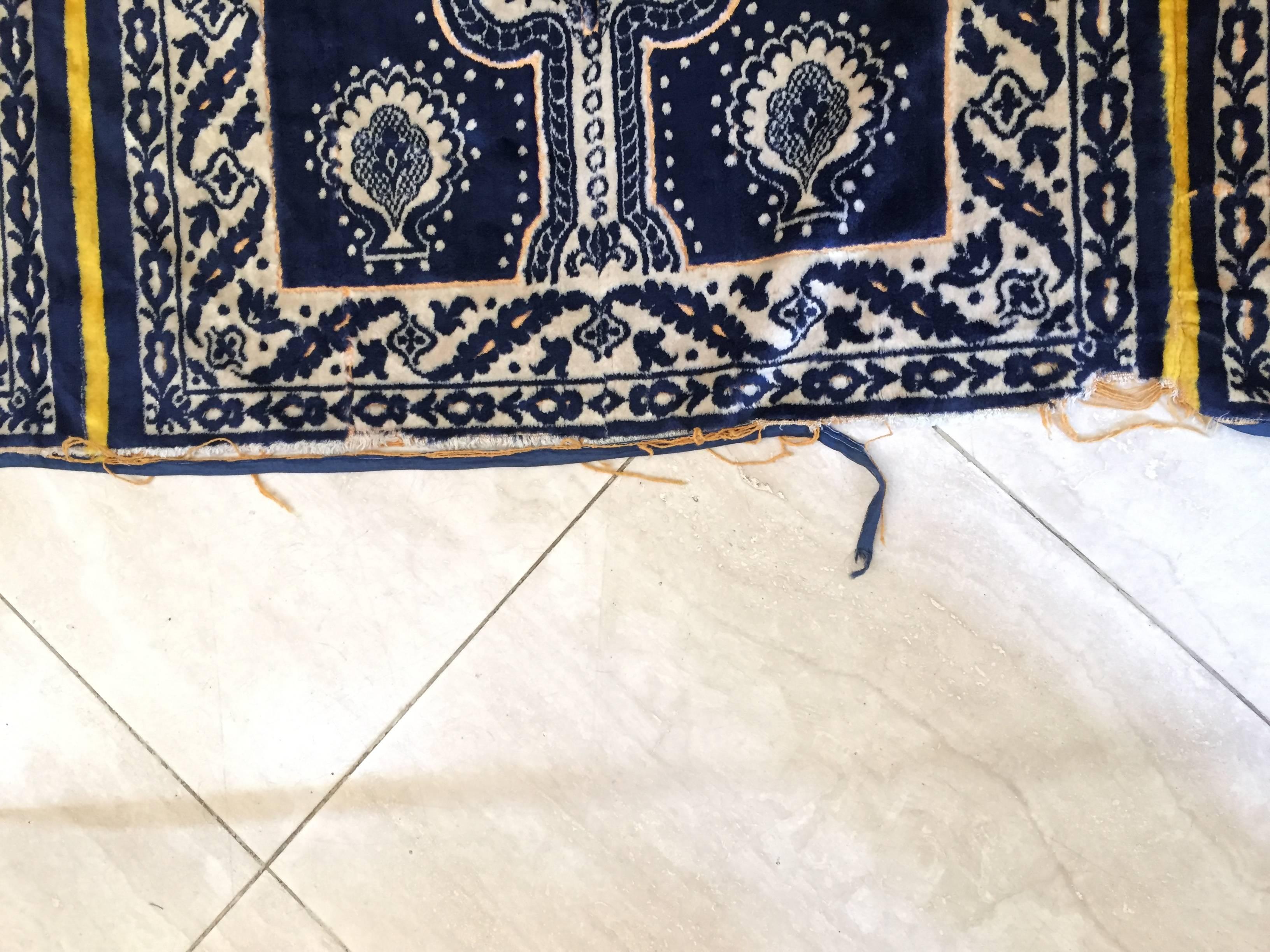 Antique Moroccan Moorish Silk Blue Tapestry Four Panels 1