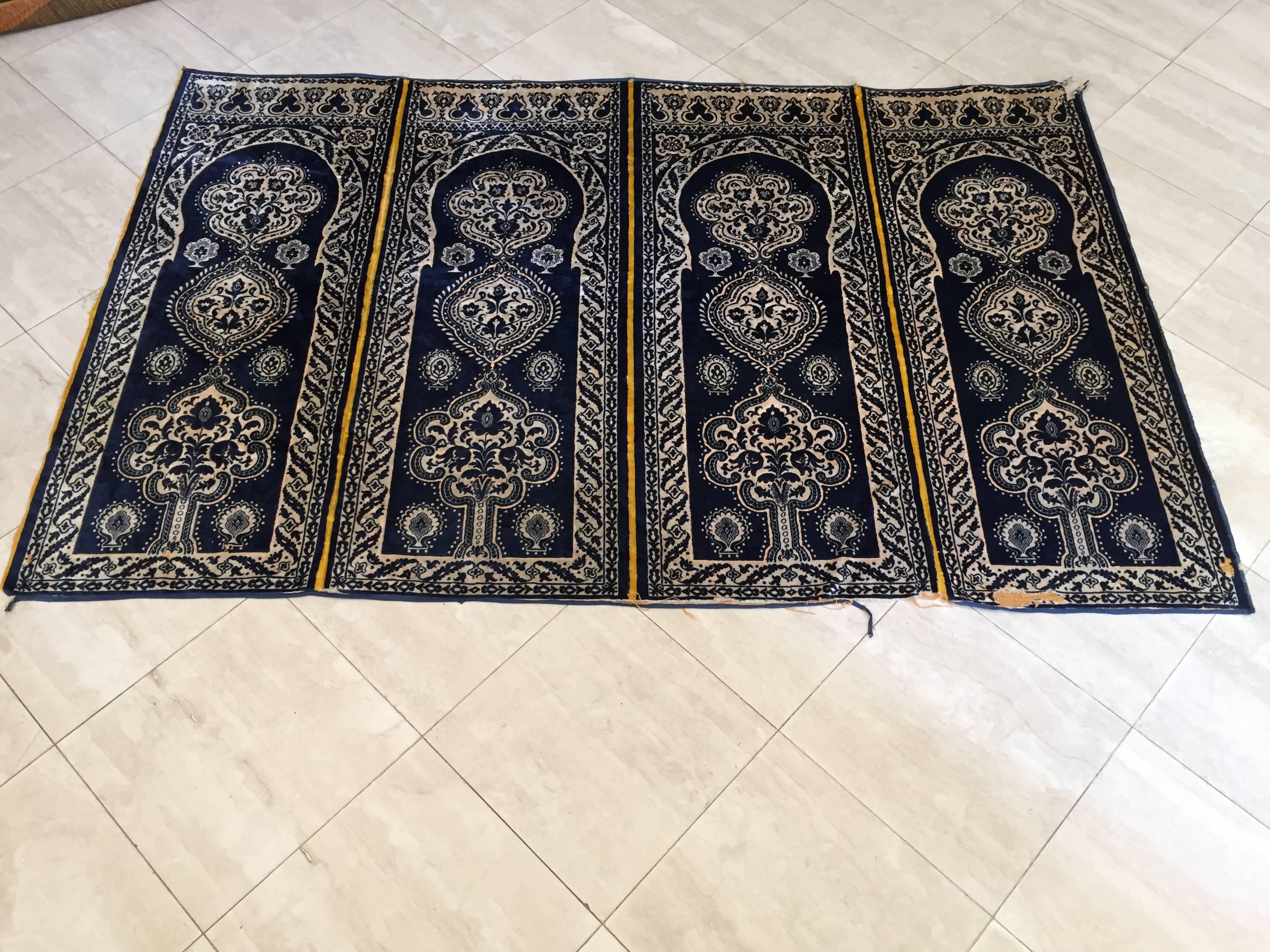 Antique Moroccan Moorish Silk Blue Tapestry Four Panels 3