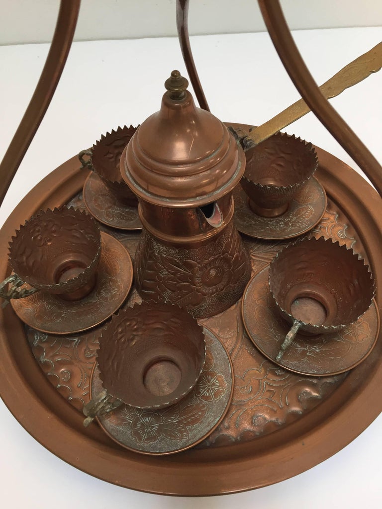 Middle Eastern Syrian Copper Arabic Coffee Set For Sale at 1stdibs