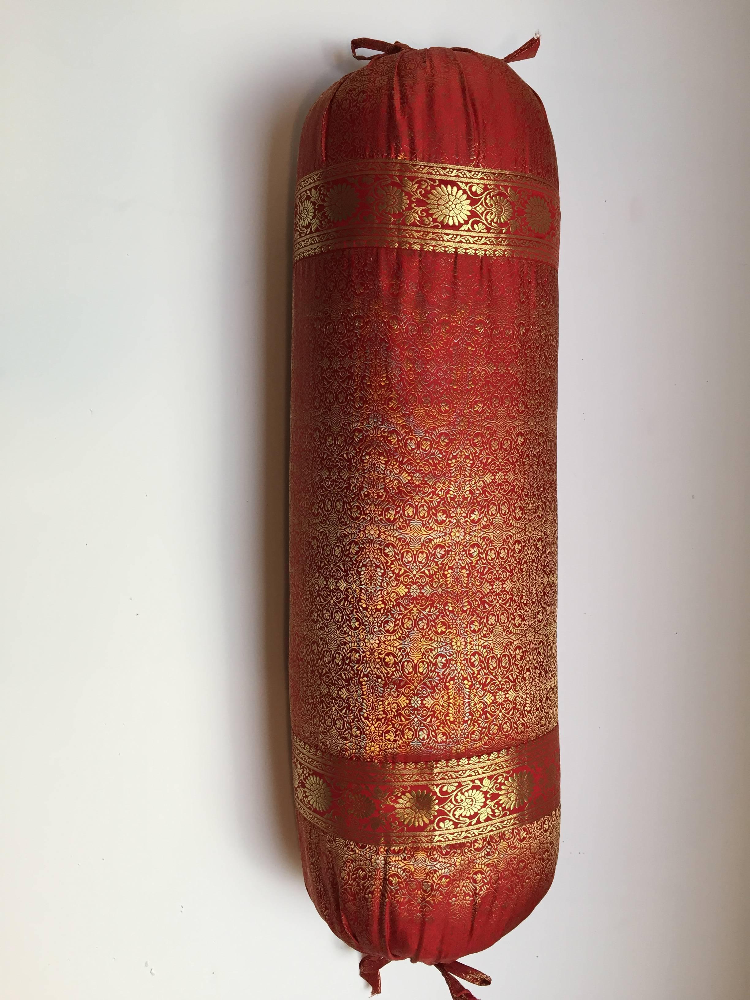 Pair of Large Silk Bolster Pillows Made from Vintage Wedding Silk Saris 3