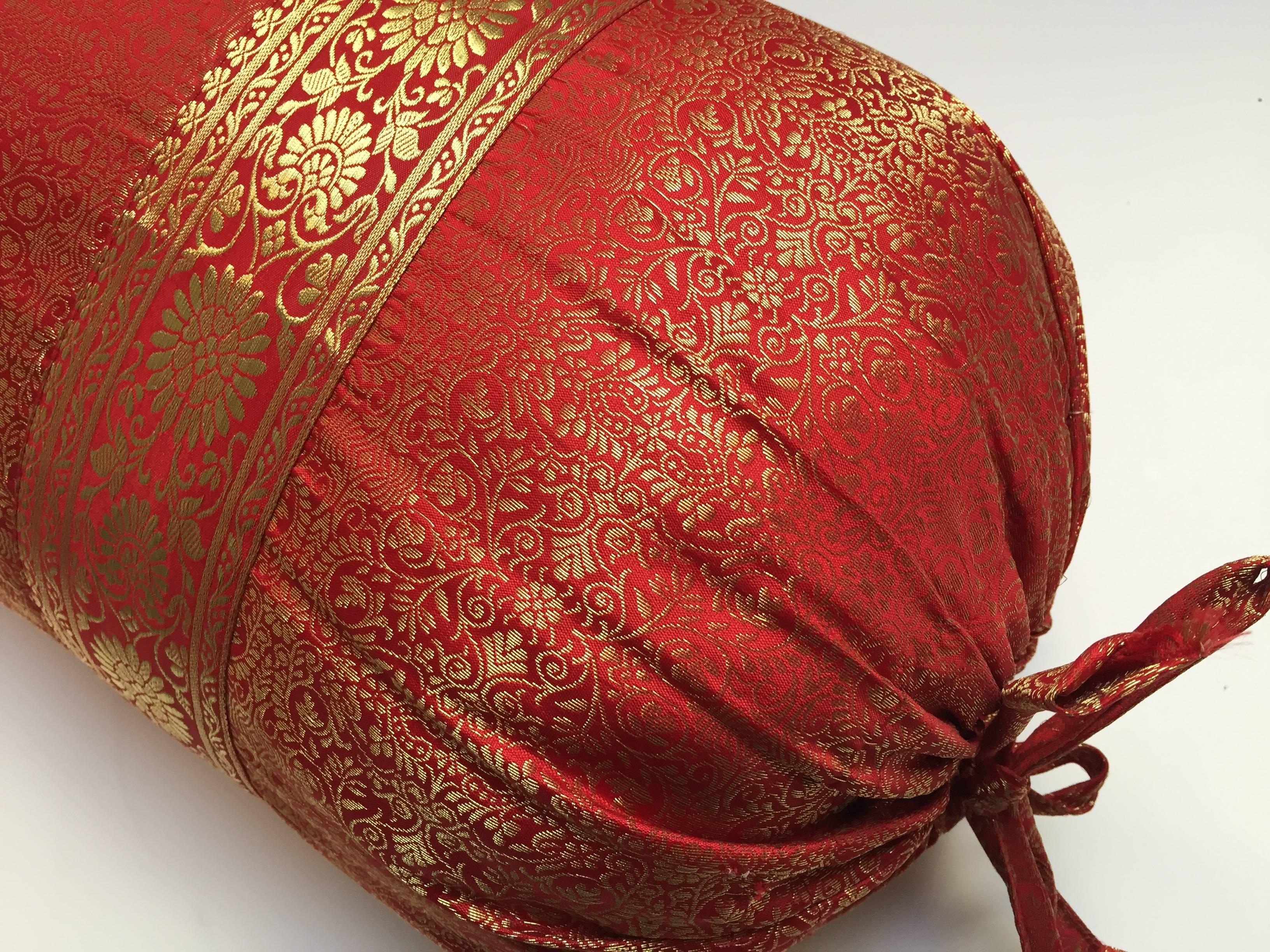 Pair of Large Silk Bolster Pillows Made from Vintage Wedding Silk Saris 1
