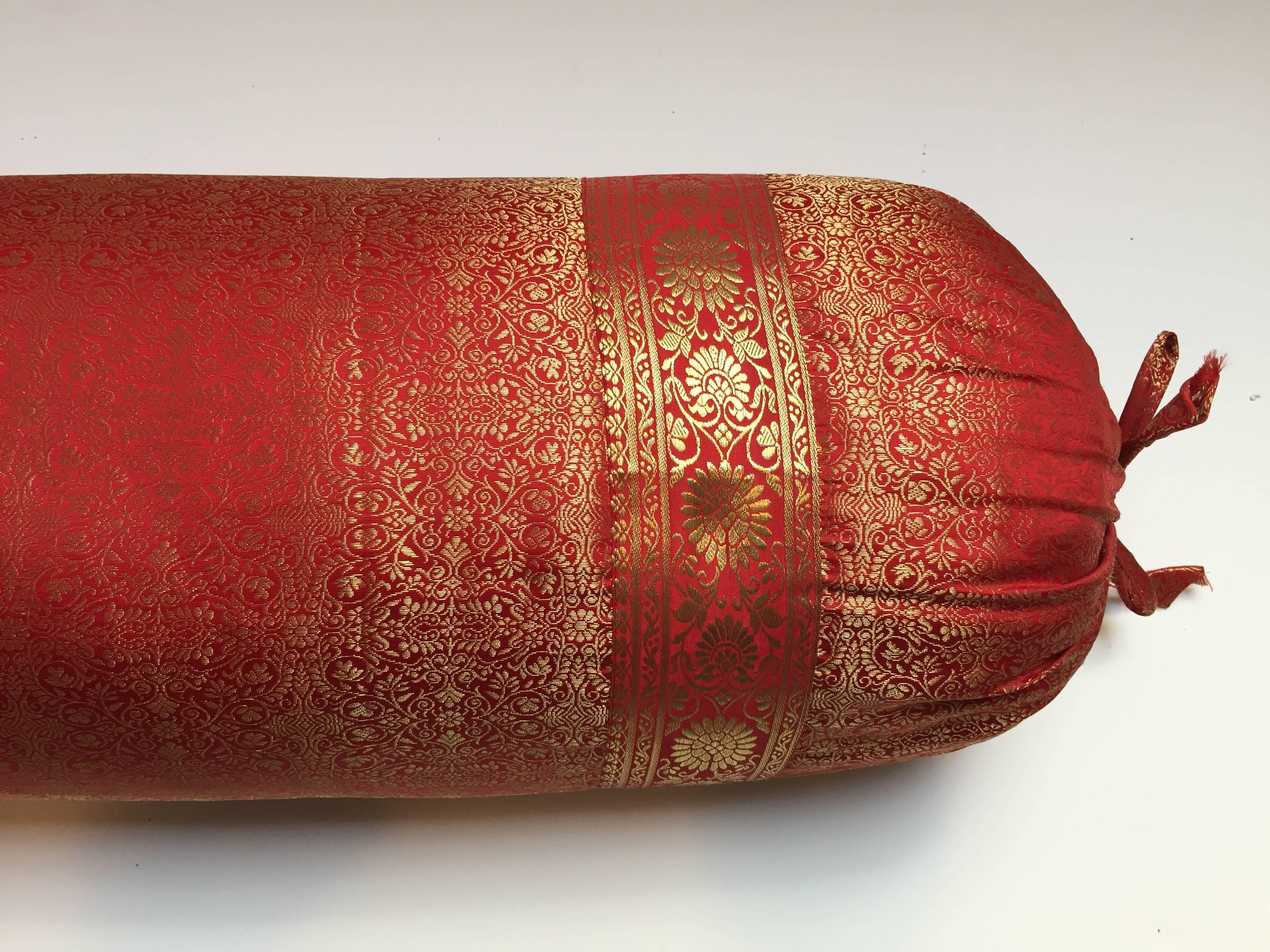 Pair of Large Silk Bolster Pillows Made from Vintage Wedding Silk Saris 2