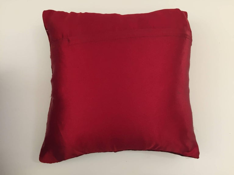 Velvet Burgundy Throw Silk Pillow Embroidered with Gold Peacock at 1stdibs