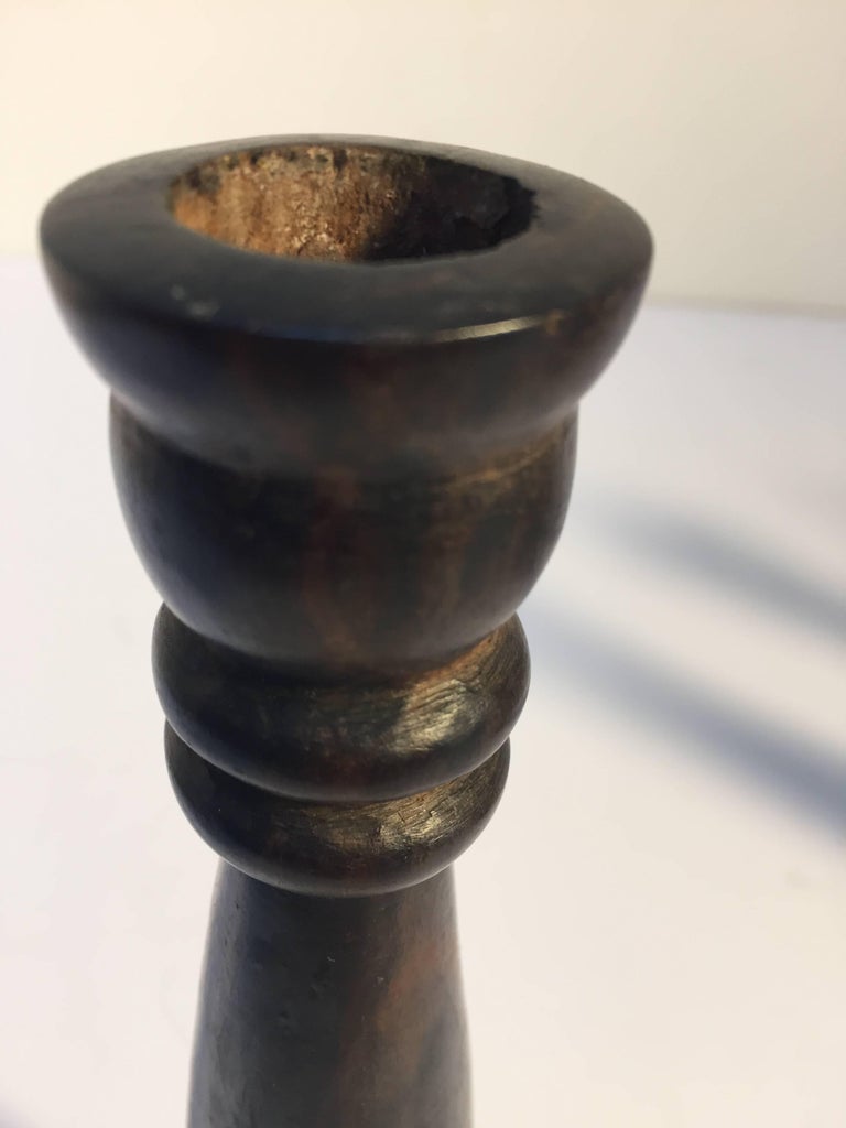 Set of Four Tall HandCarved Wood Candlesticks For Sale at 1stdibs