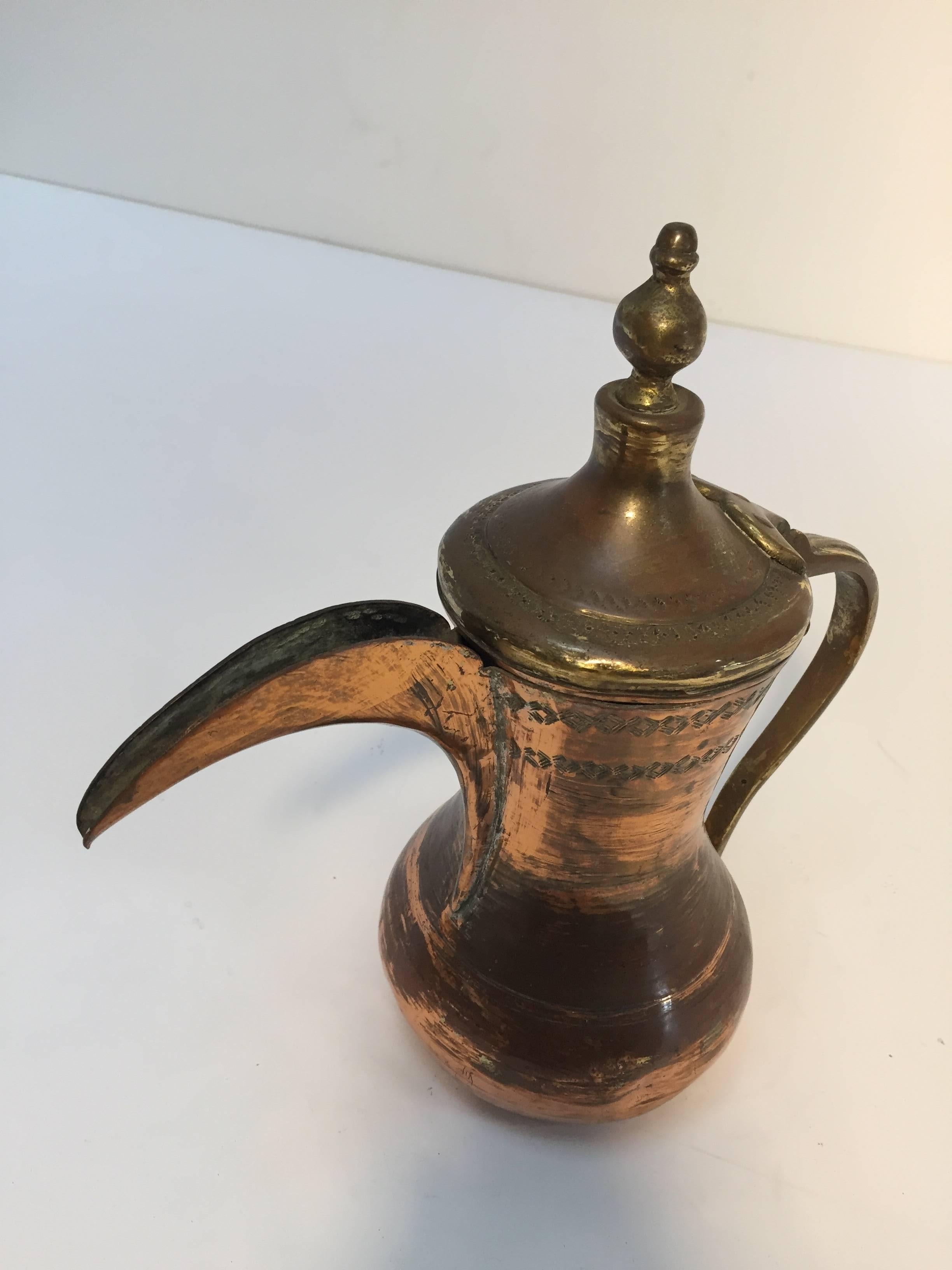 Omani Middle Eastern Antique Dallah Arabic Copper Coffee Pot For Sale