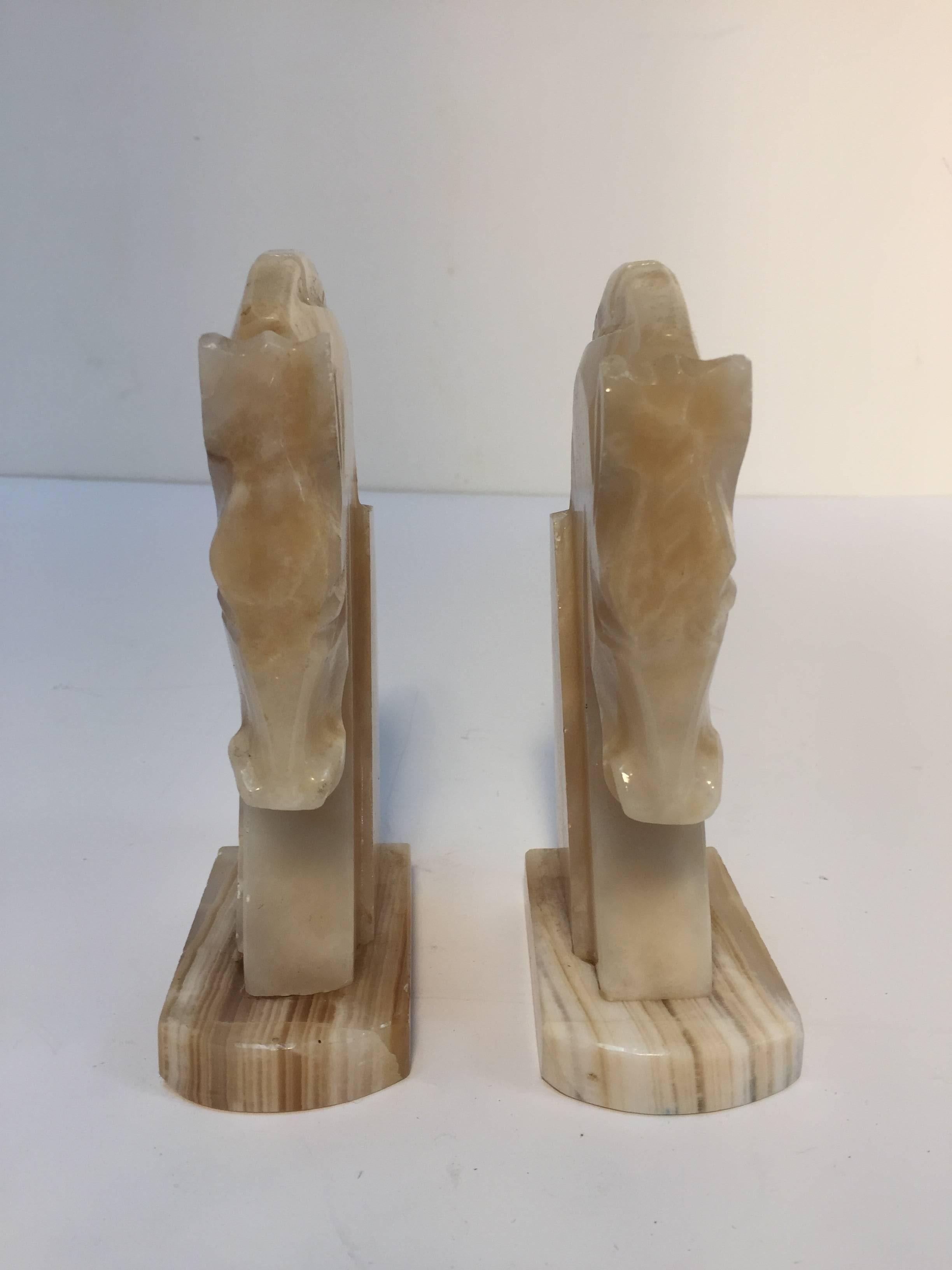 Pair of Art Deco Onyx Horses Heads Bookends In Good Condition In North Hollywood, CA