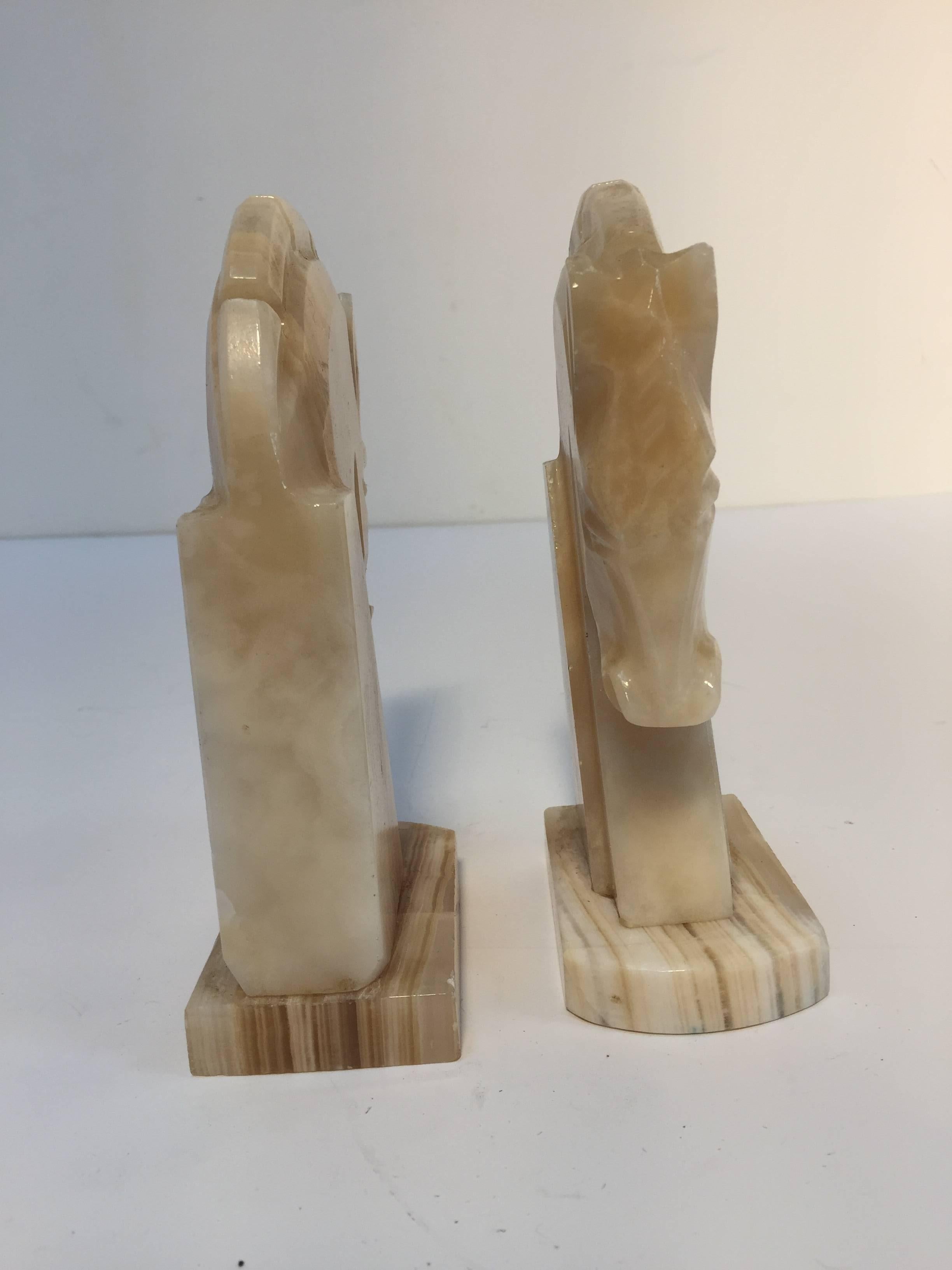 20th Century Pair of Art Deco Onyx Horses Heads Bookends