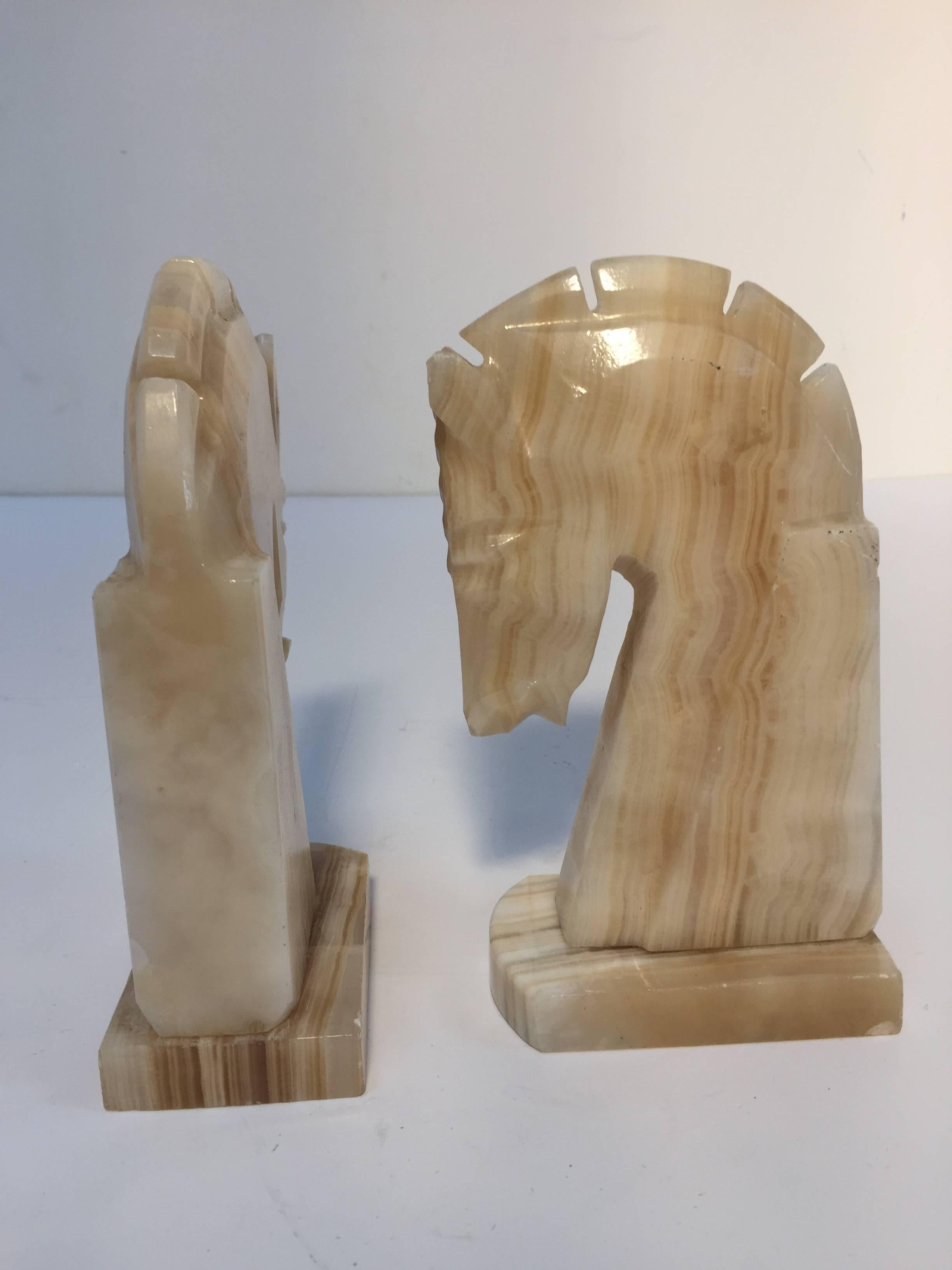 Pair of Art Deco Onyx Horses Heads Bookends 1
