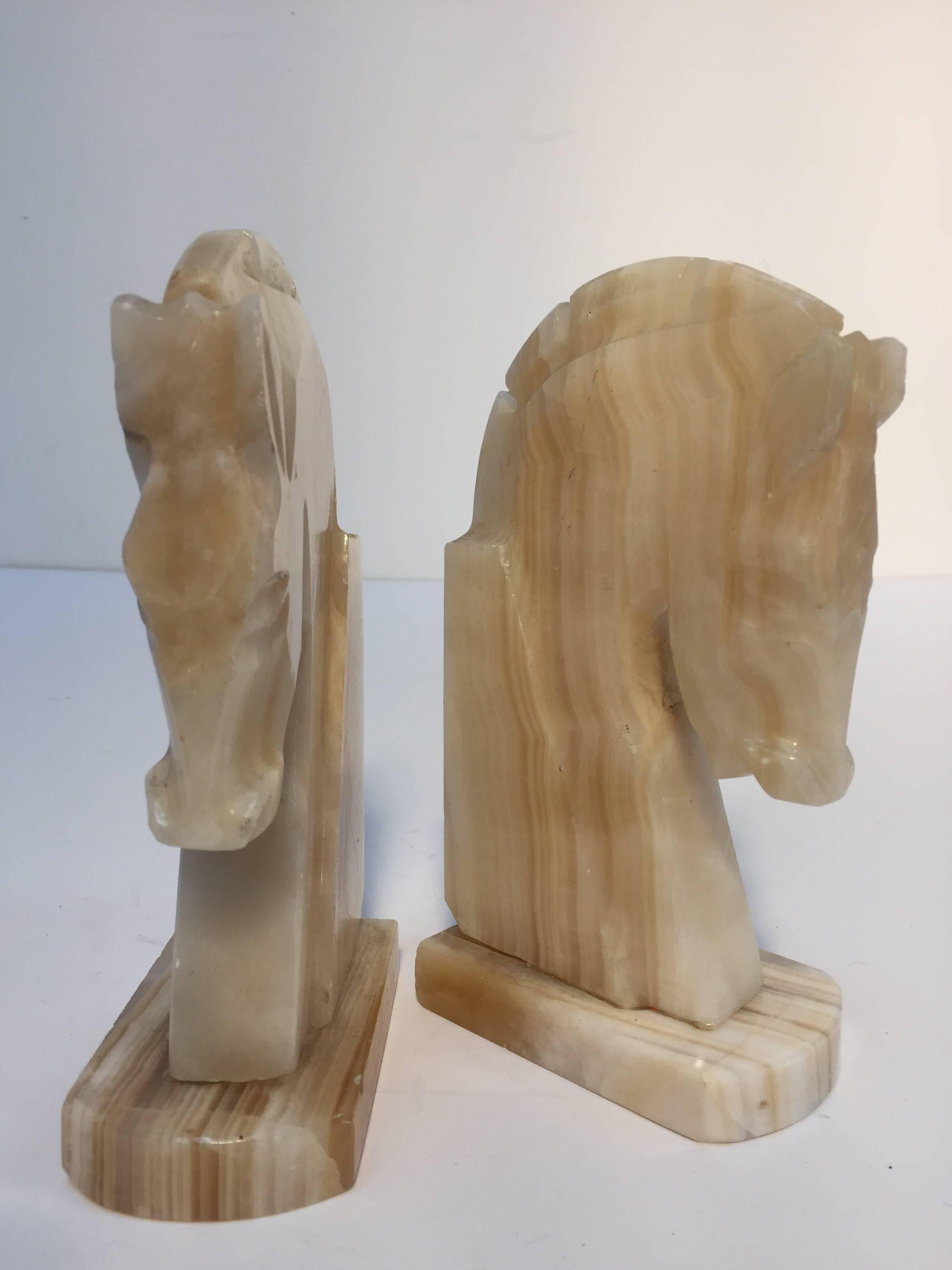 Pair of Art Deco Onyx Horses Heads Bookends 4