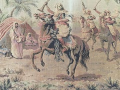 Orientalist Tapestry with Arabs on Horse Hunting Scene in Aubusson Style