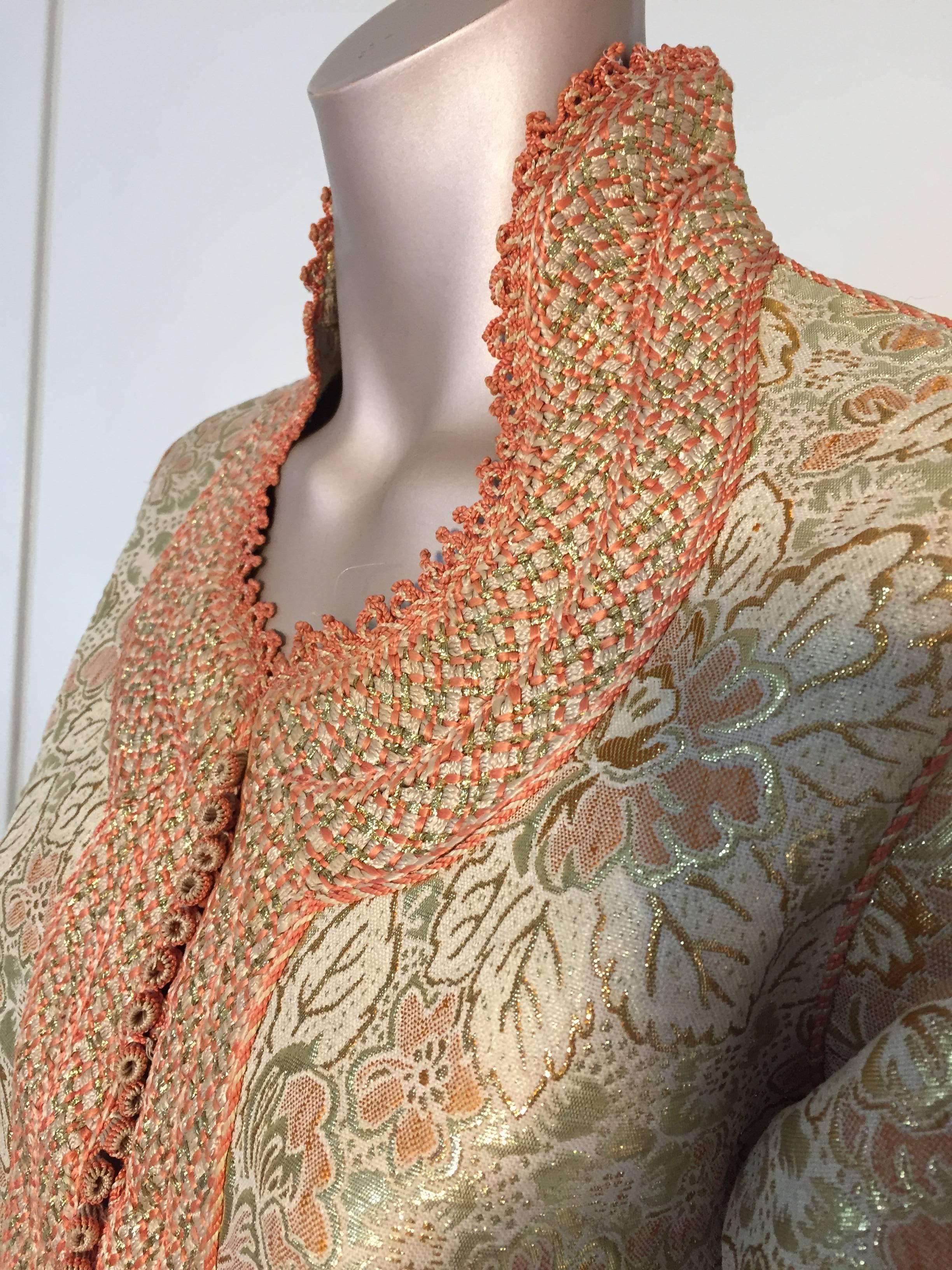 Moroccan Gorgeous Caftan Gold Brocade, circa 1970s, Maxi Dress Kaftan