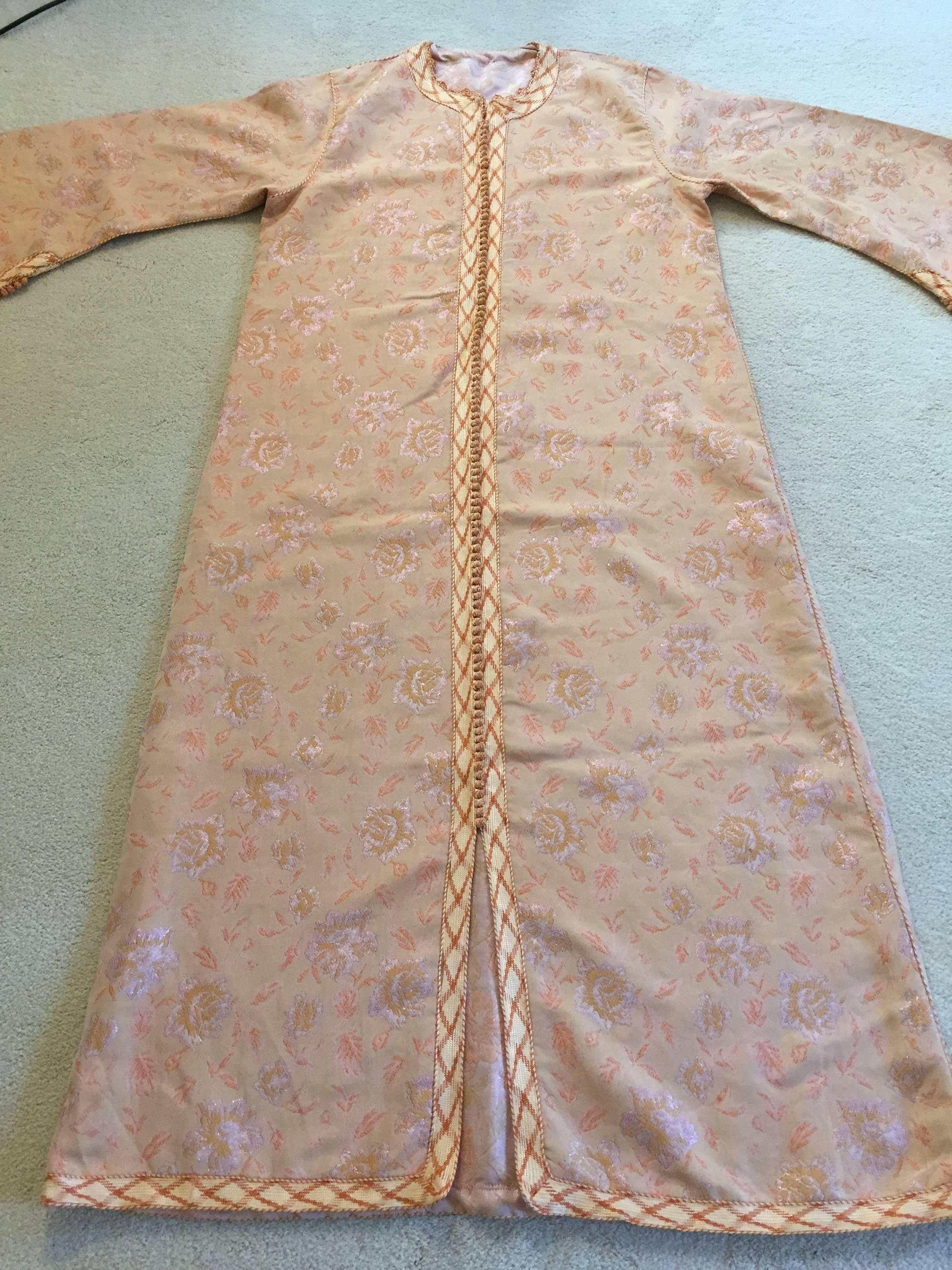 Vintage Moroccan Brocade Designer Caftan Maxi Dress Gown Kaftan Size L In Good Condition For Sale In North Hollywood, CA