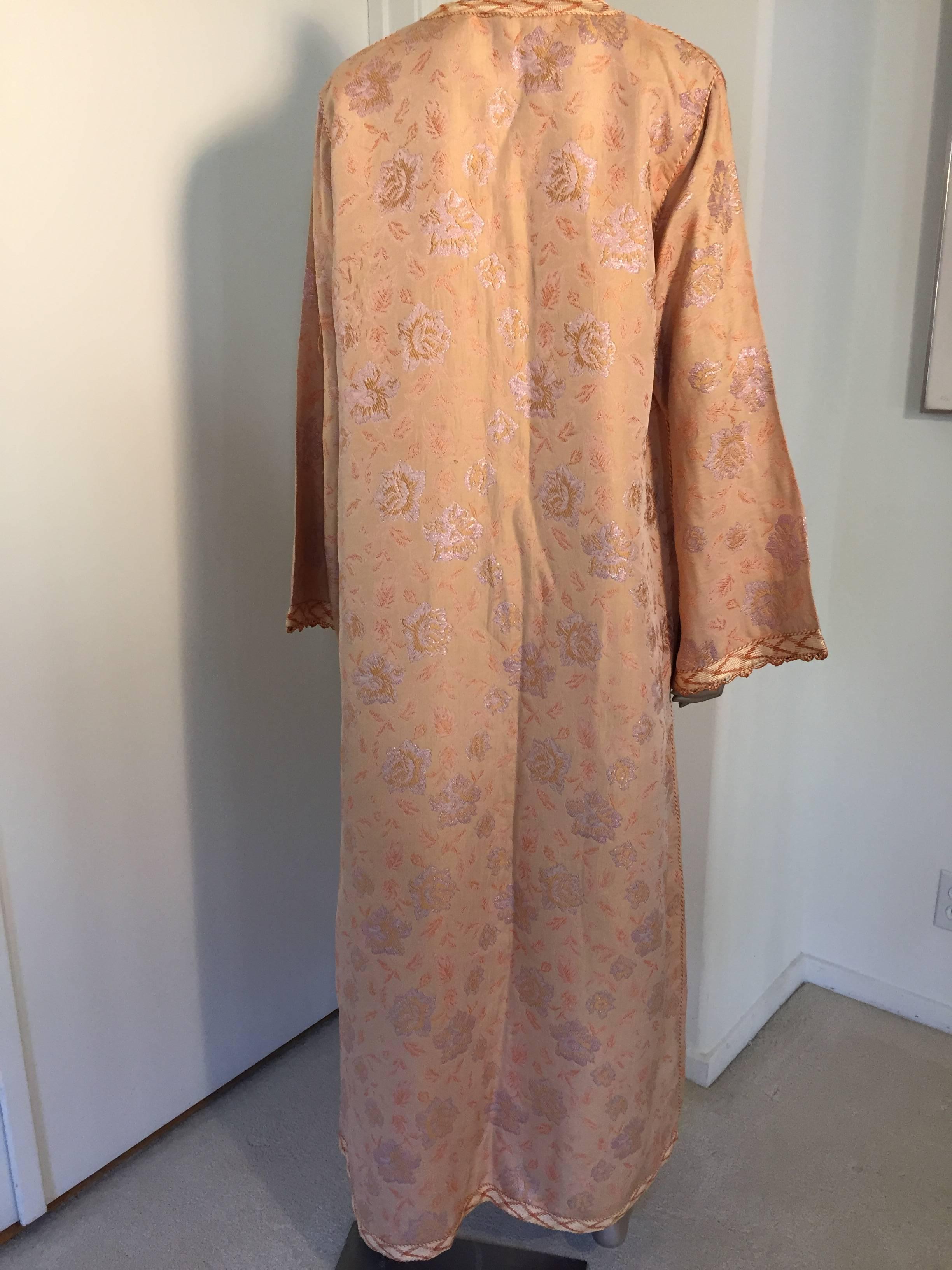Hand-Crafted Vintage Moroccan Brocade Designer Caftan Maxi Dress Gown Kaftan Size L For Sale