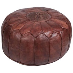 Large Vintage Round Moroccan Leather Pouf