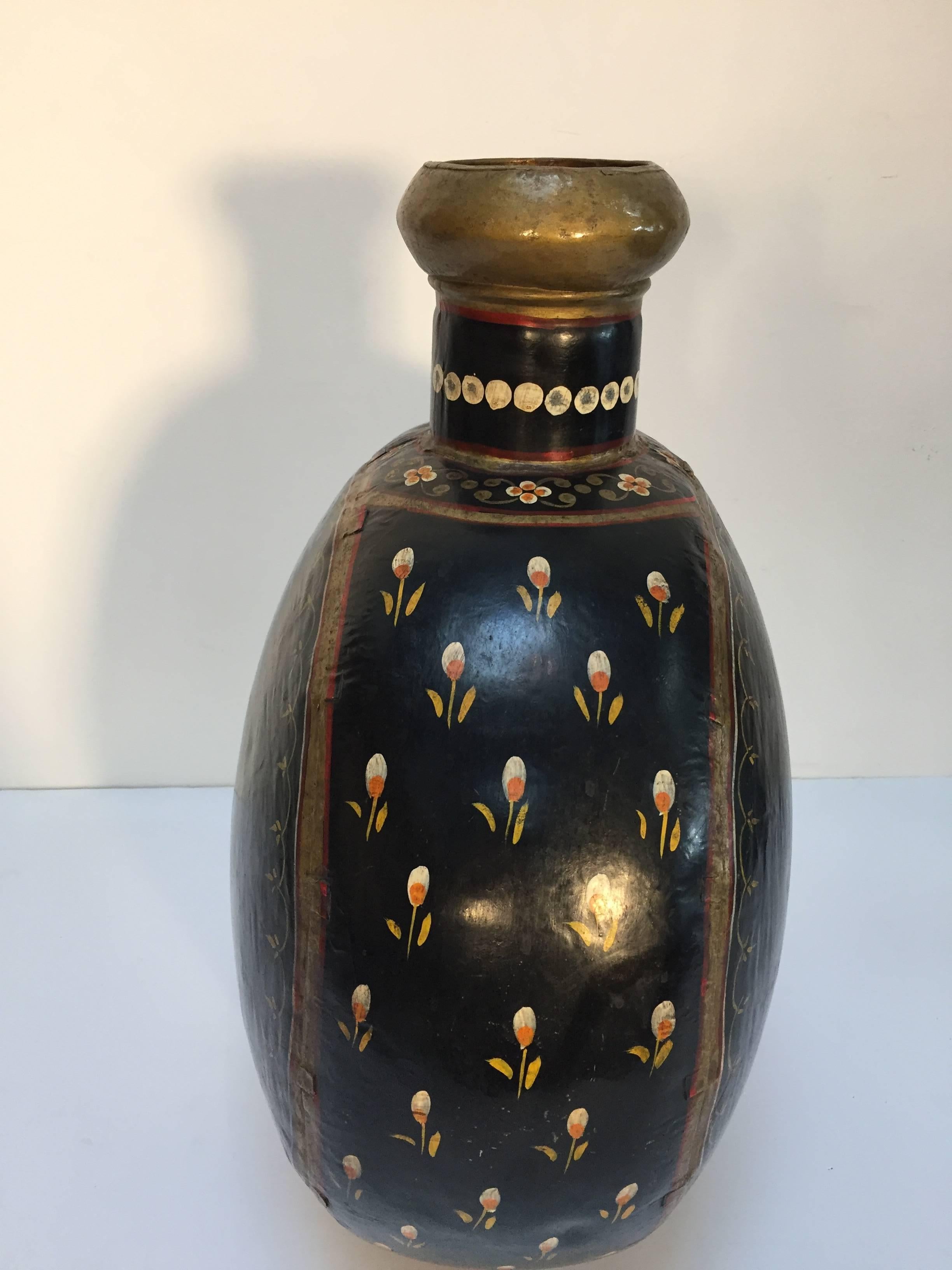 Hand-Hammered Anglo Raj Black Hand-Painted Jug For Sale 1