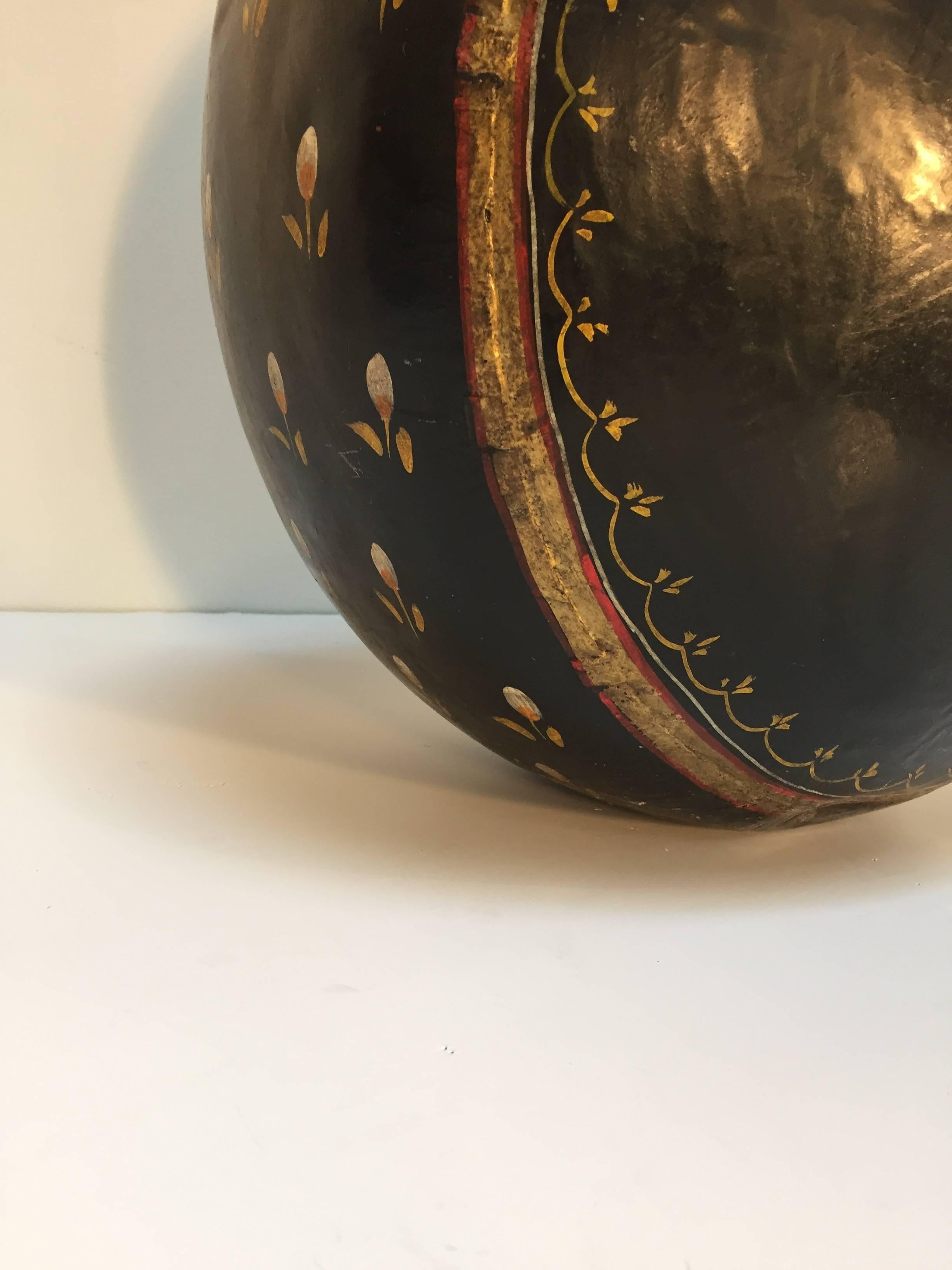 Indo-Raj large hand-hammered metal vessel, originally used to collect waters of the three sacred rivers, the Ganges and Yamuna Sarasvati, this large vessel is much more than just a piece of furniture it tells a story, tradition and handicraft of