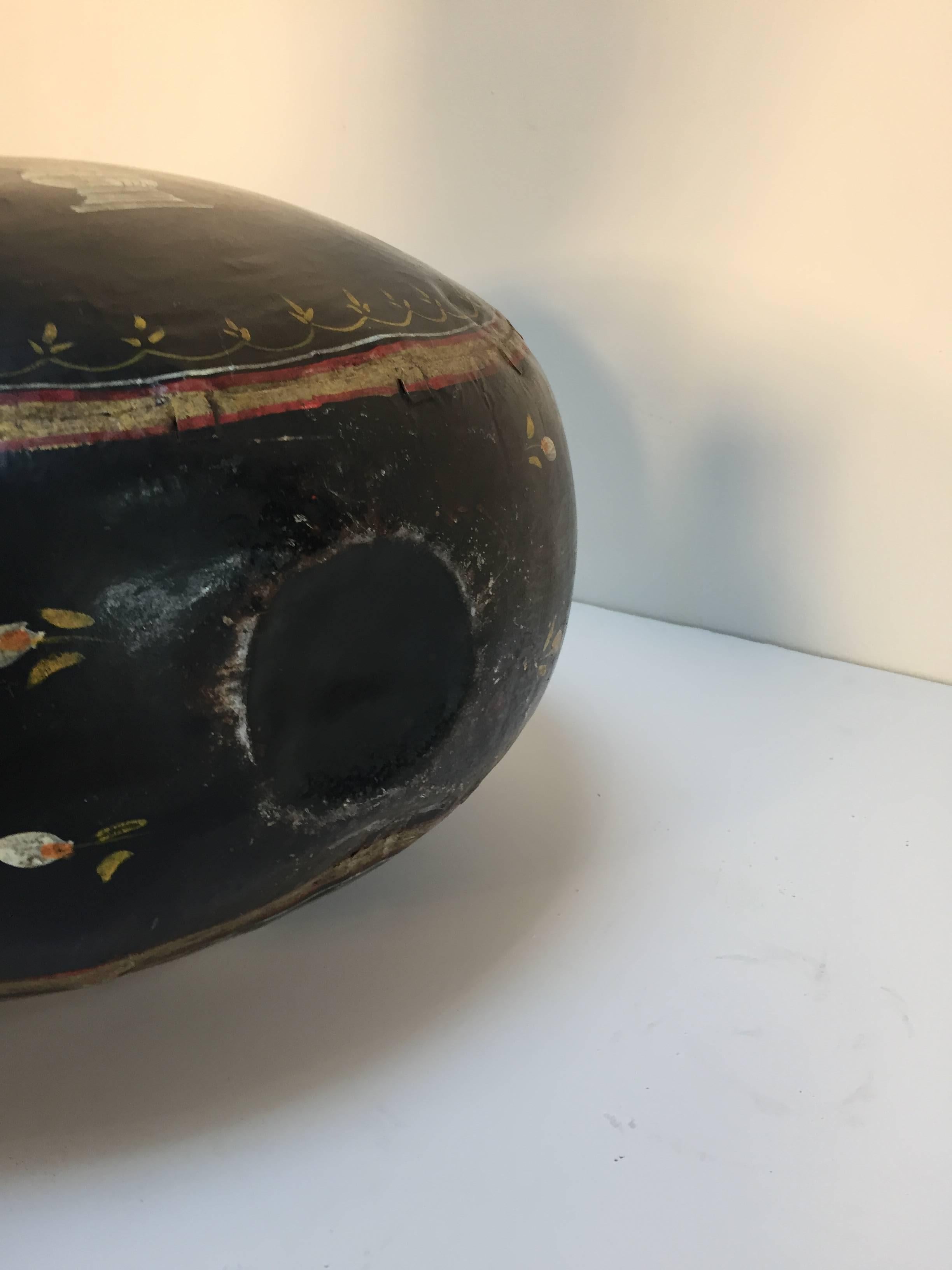 Hand-Hammered Anglo Raj Black Hand-Painted Jug For Sale 2