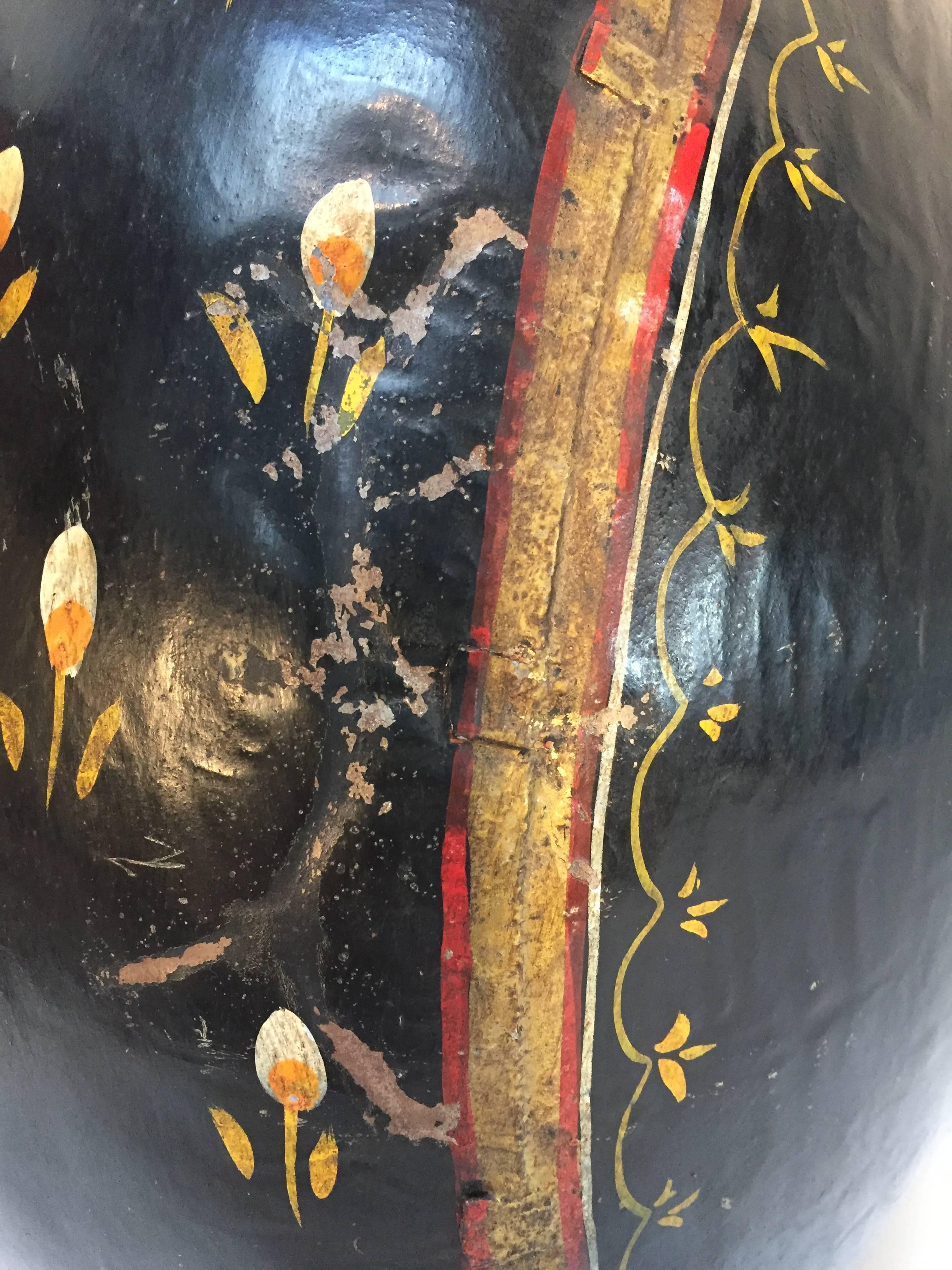20th Century Hand-Hammered Anglo Raj Black Hand-Painted Jug For Sale