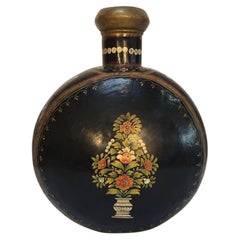 Metal Mughal Style Black Hand-Painted Water Jug Vase Rajasthan India