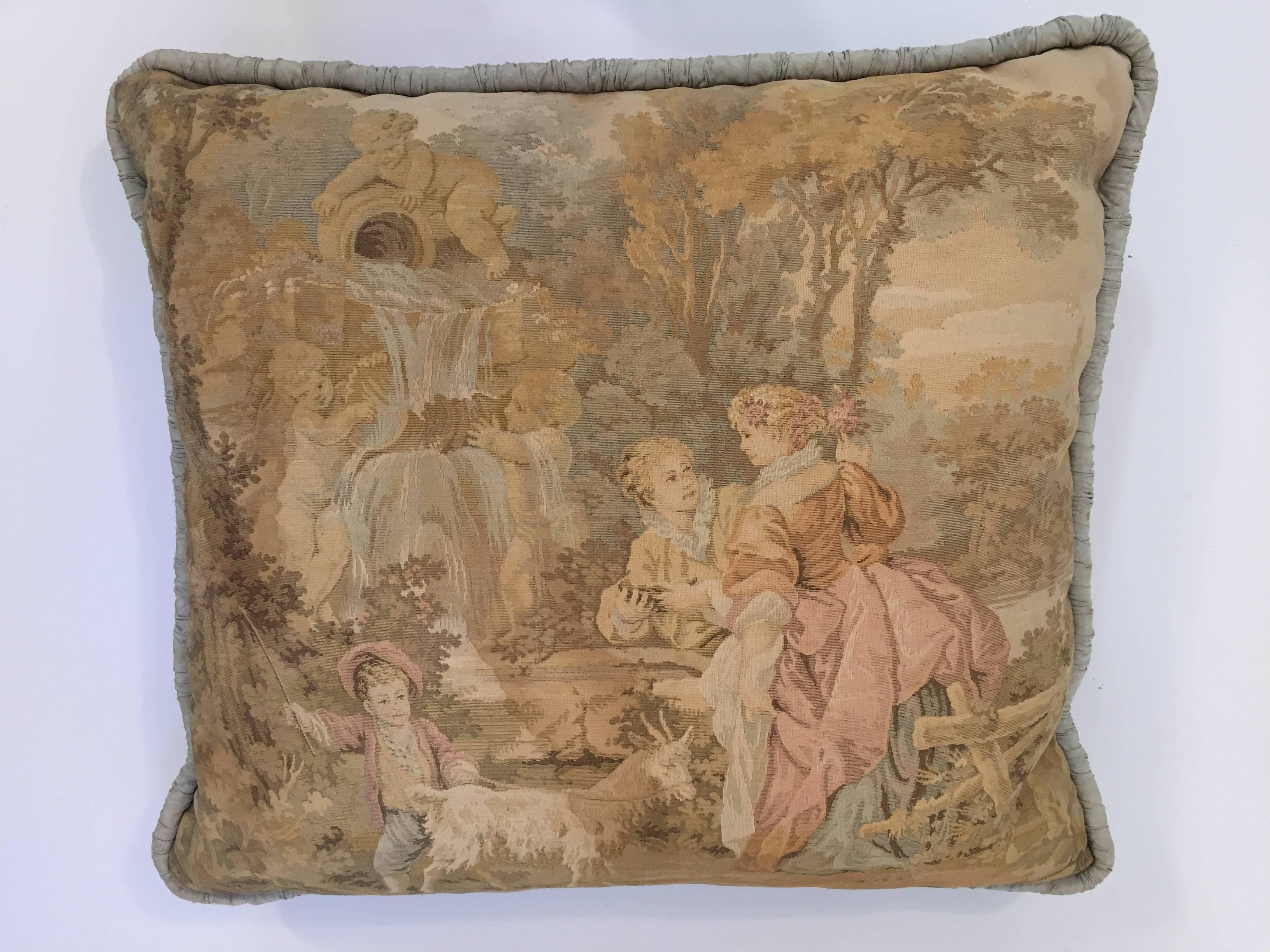 Hand-Crafted Pair of Aubusson Style Large Tapestry Decorative Pillows