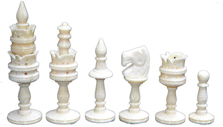 Lot #R142. Large Modern Vizagapatam Bone Chess Set