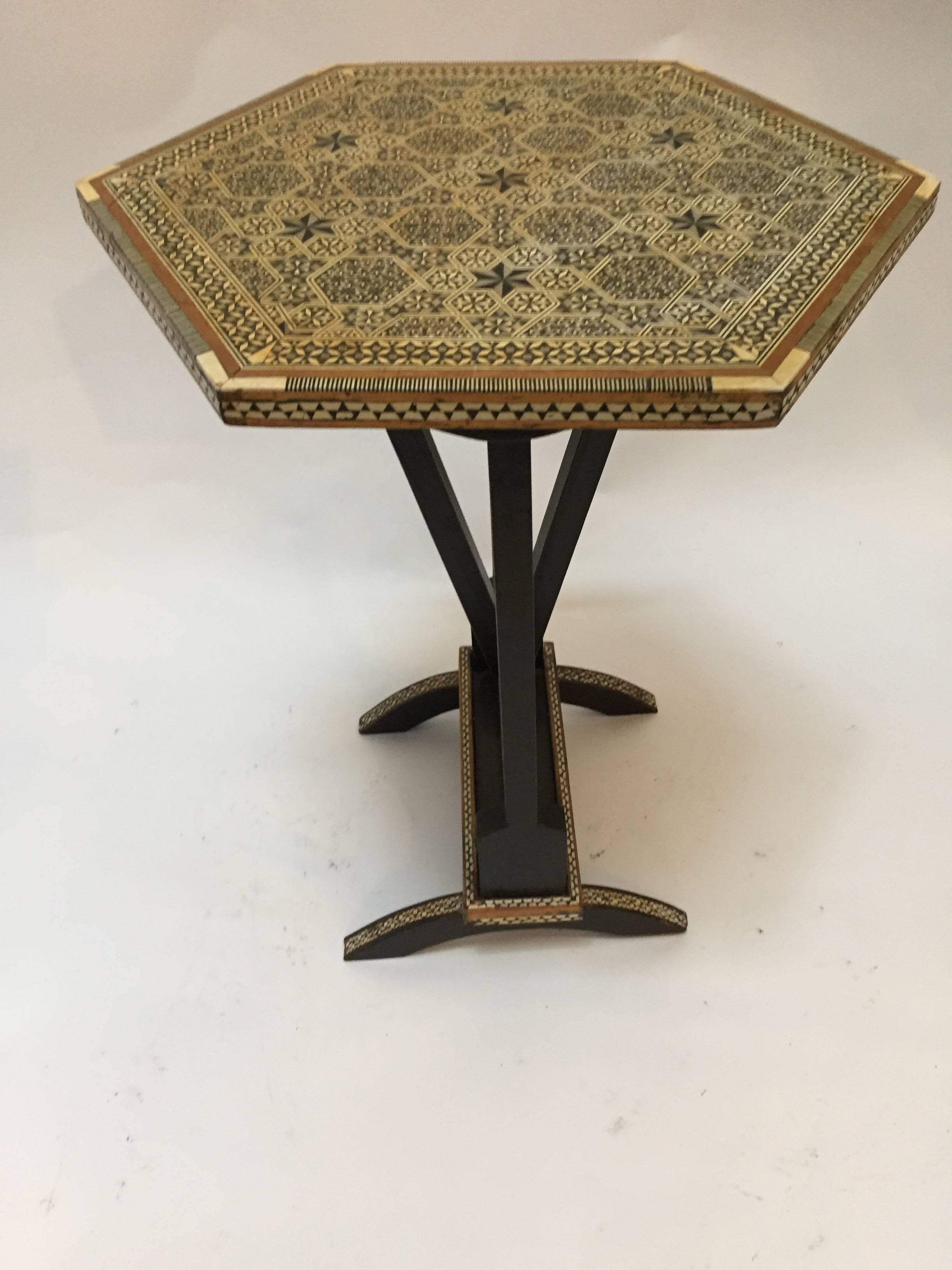 Moorish Middle Eastern Egyptian Octagonal Side Tilt Top Table Inlaid Marquetry